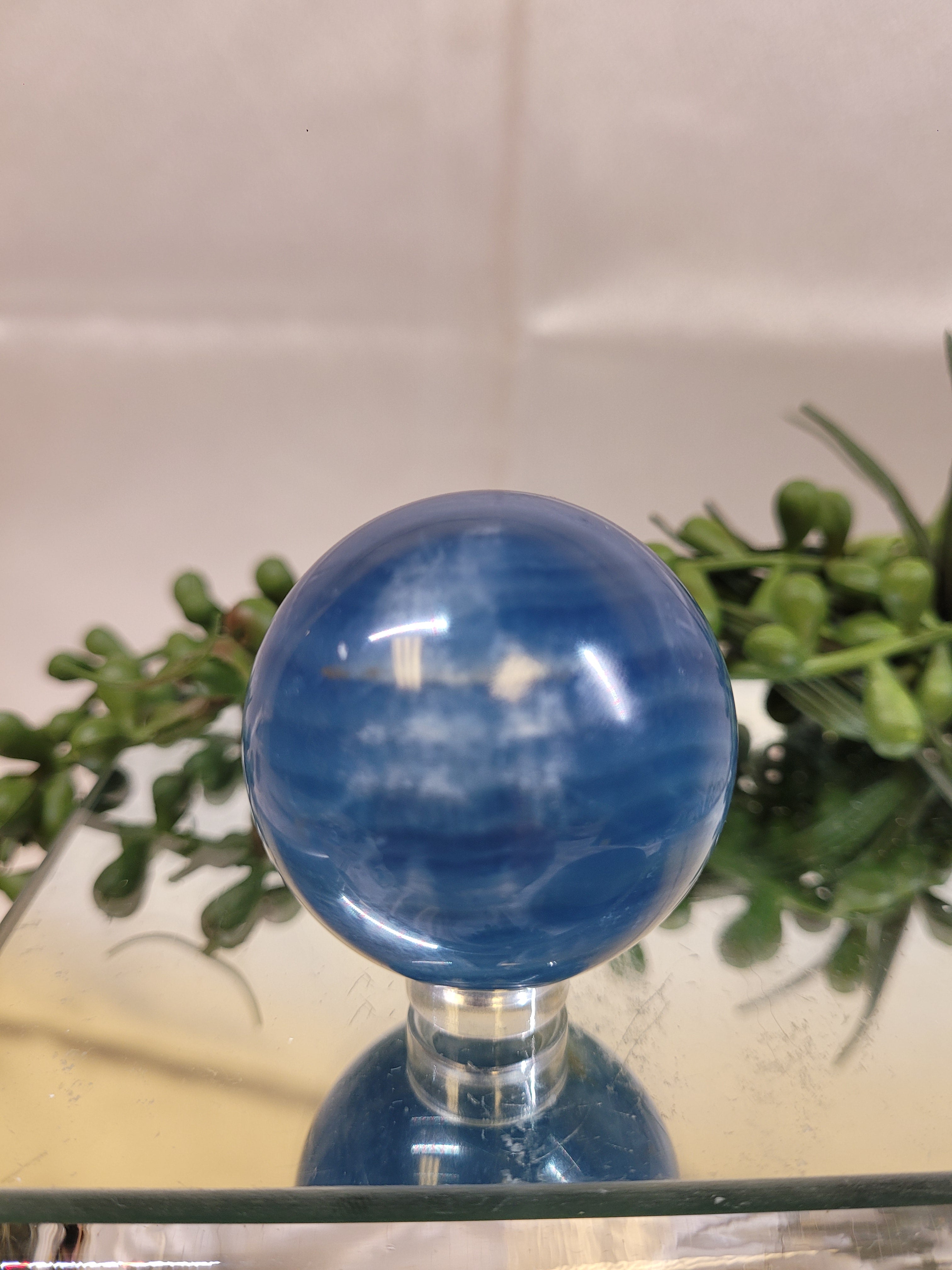 Blue Onyx Sphere | Natural Banded Blue Calcite | 42.1mm | 107g