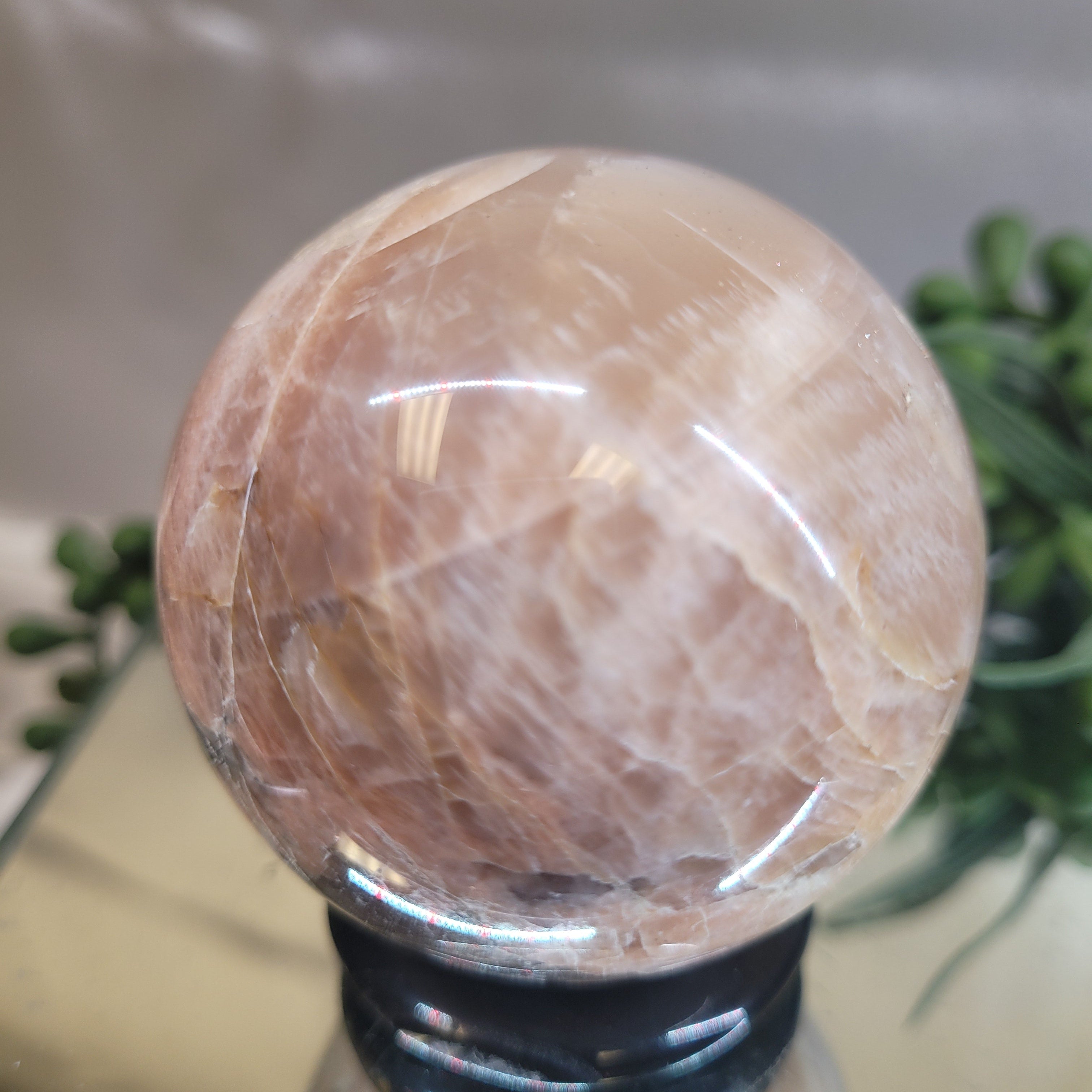 Peach Moonstone Sphere | 56.1mm Natural Crystal Sphere | Warm Apricot Feldspar Crystal | Collector Display
