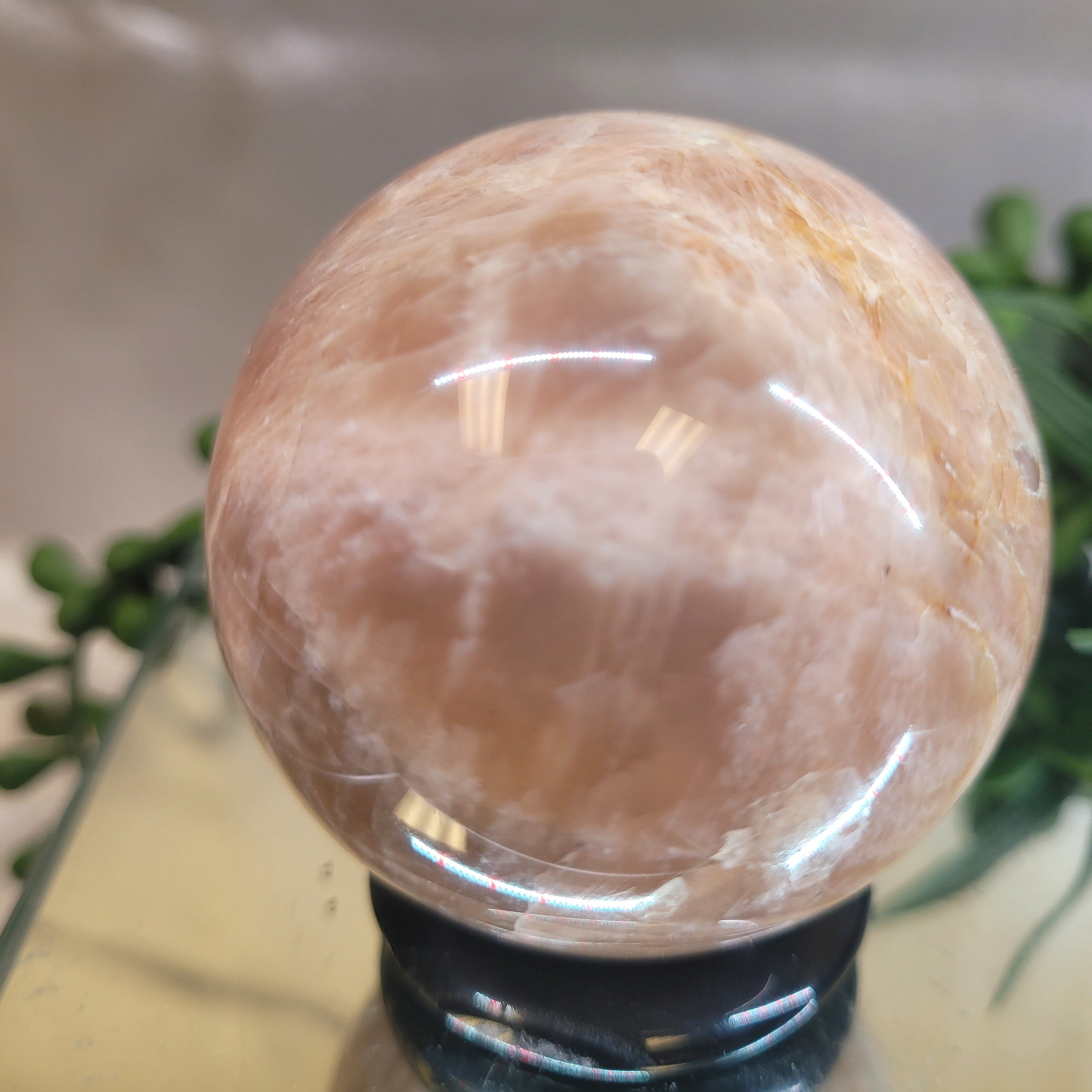 Peach Moonstone Sphere | 56.1mm Natural Crystal Sphere | Warm Apricot Feldspar Crystal | Collector Display
