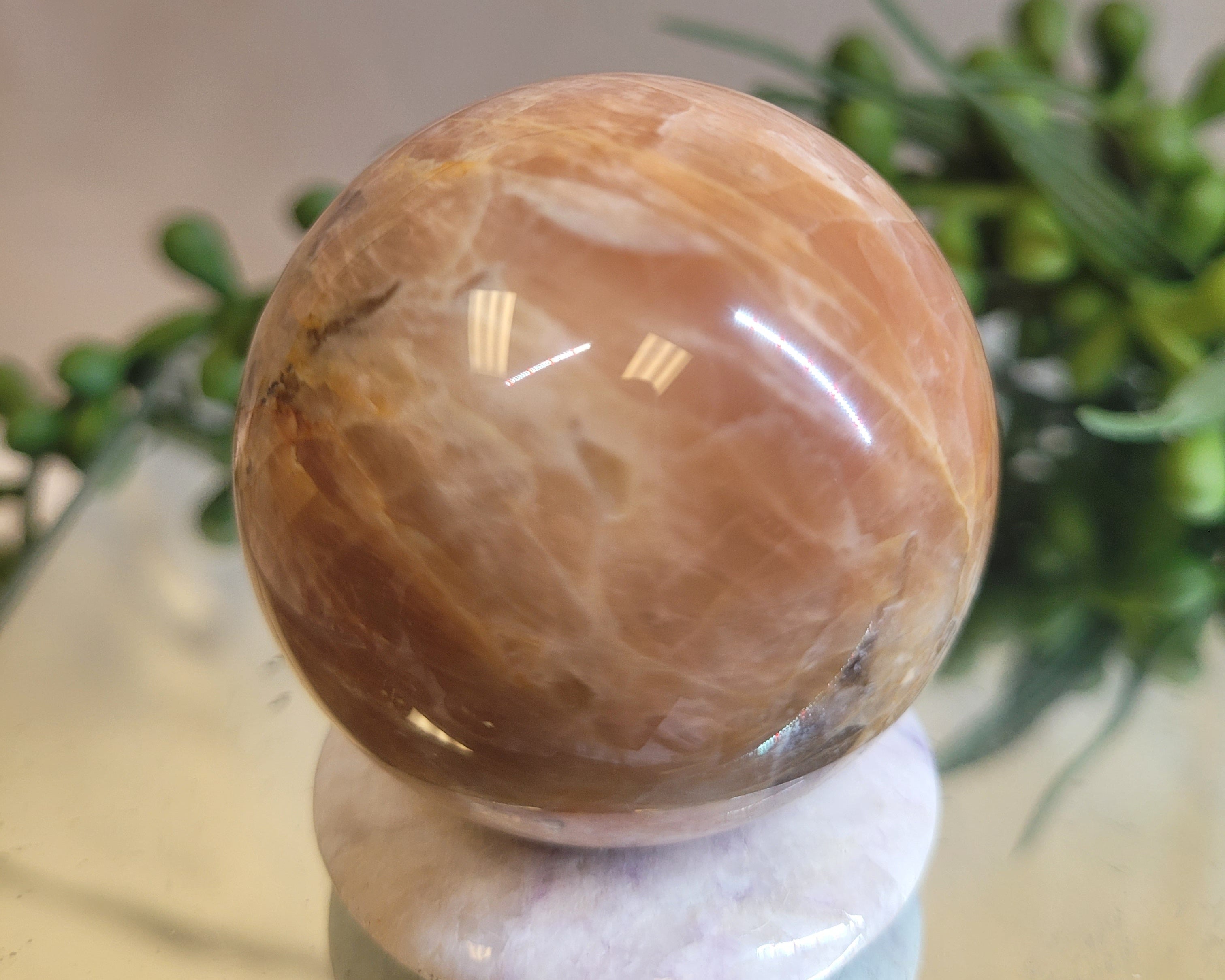Peach Moonstone Sphere | 43.2mm Natural Crystal Sphere | Honey Peach Feldspar | Collector Display