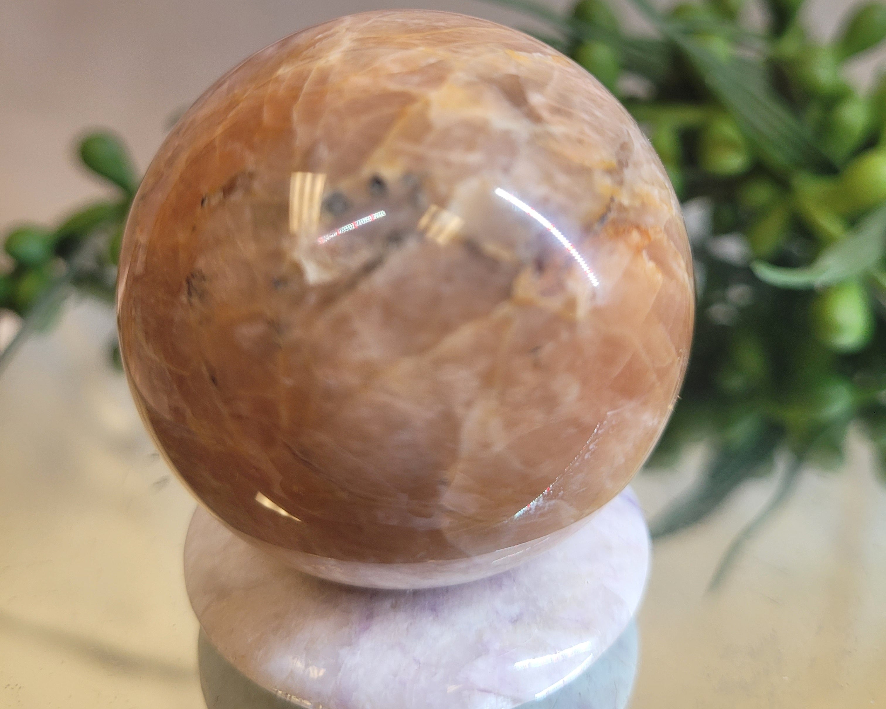 Peach Moonstone Sphere | 43.2mm Natural Crystal Sphere | Honey Peach Feldspar | Collector Display