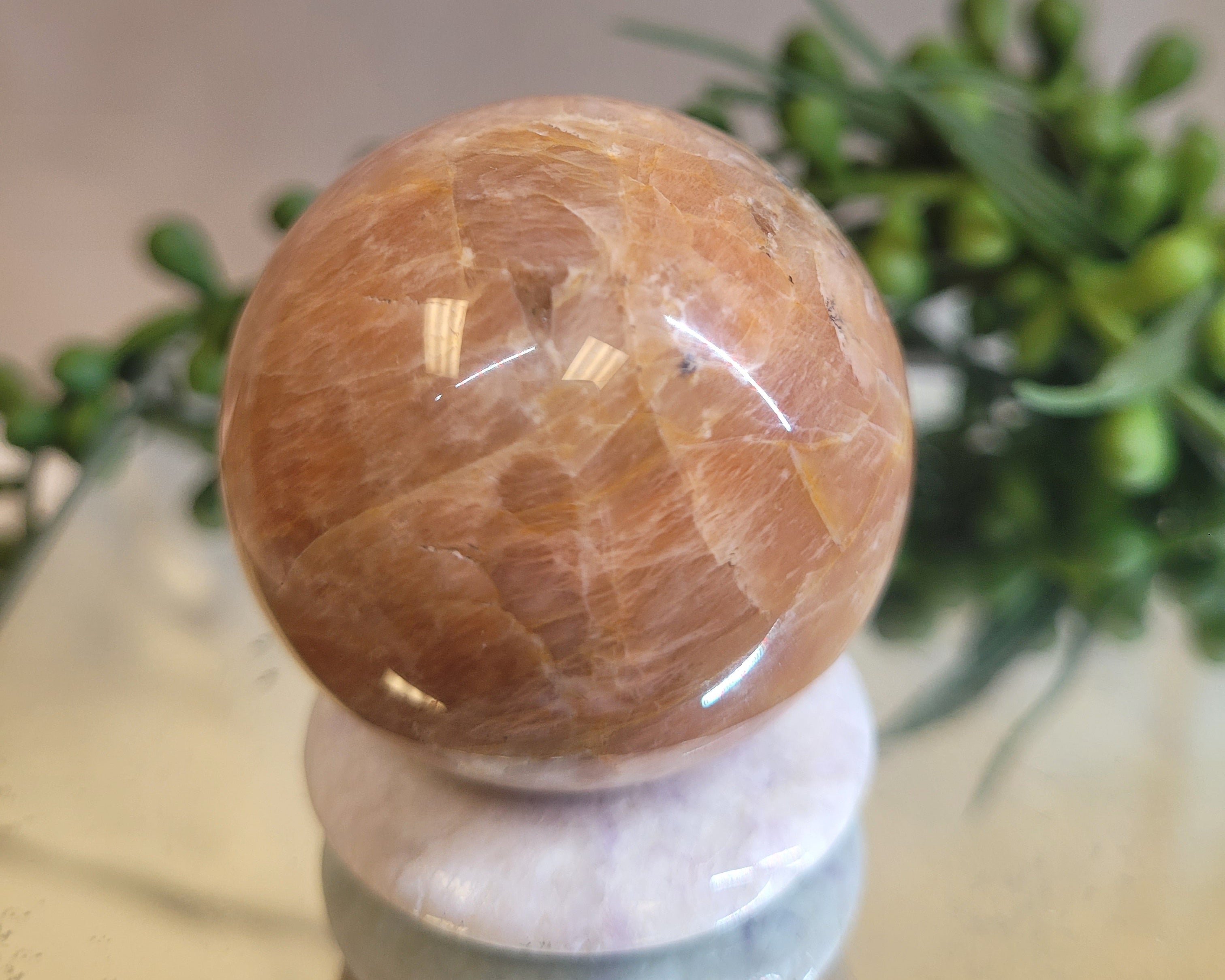 Peach Moonstone Sphere | 43.2mm Natural Crystal Sphere | Honey Peach Feldspar | Collector Display