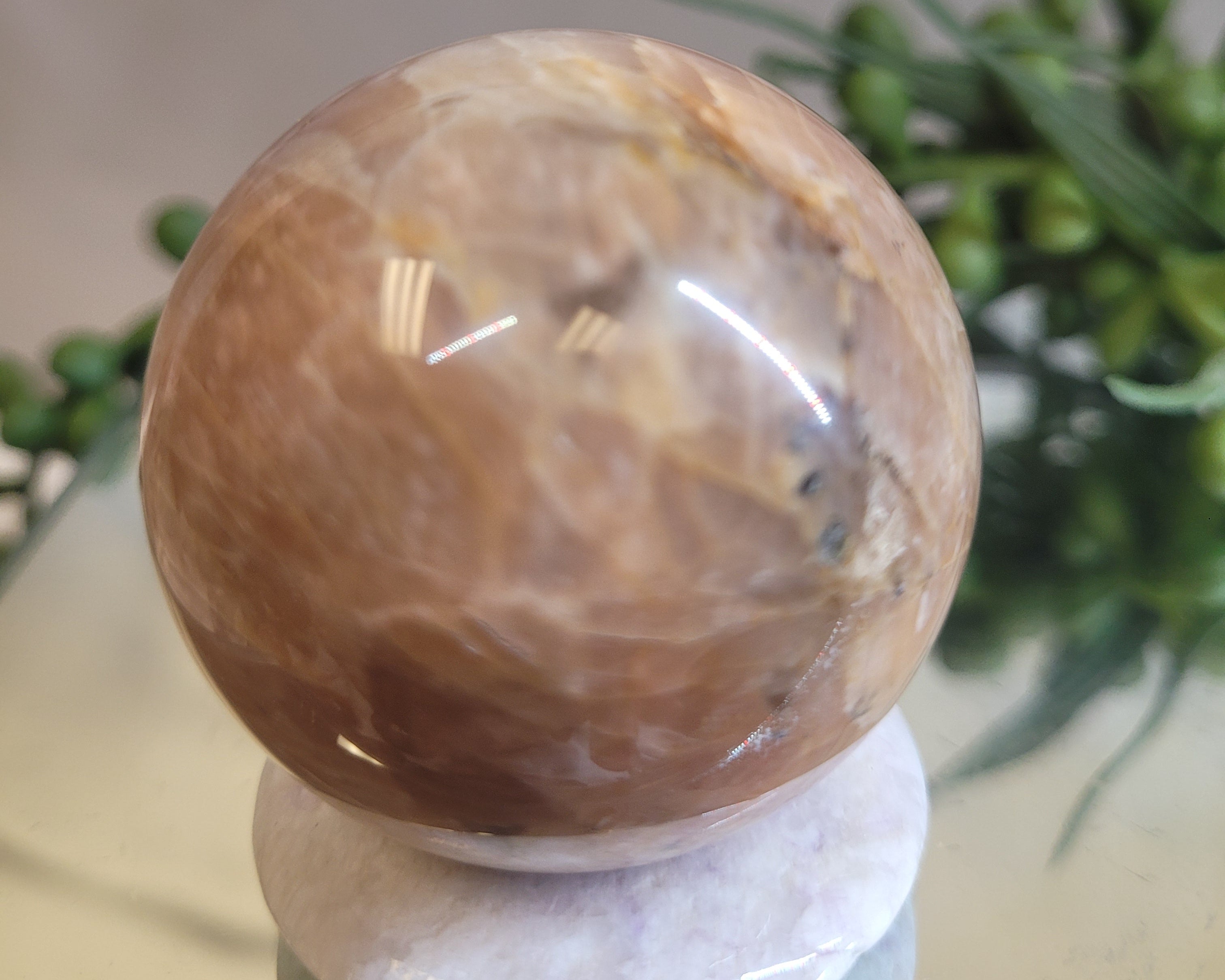 Peach Moonstone Sphere | 43.2mm Natural Crystal Sphere | Honey Peach Feldspar | Collector Display