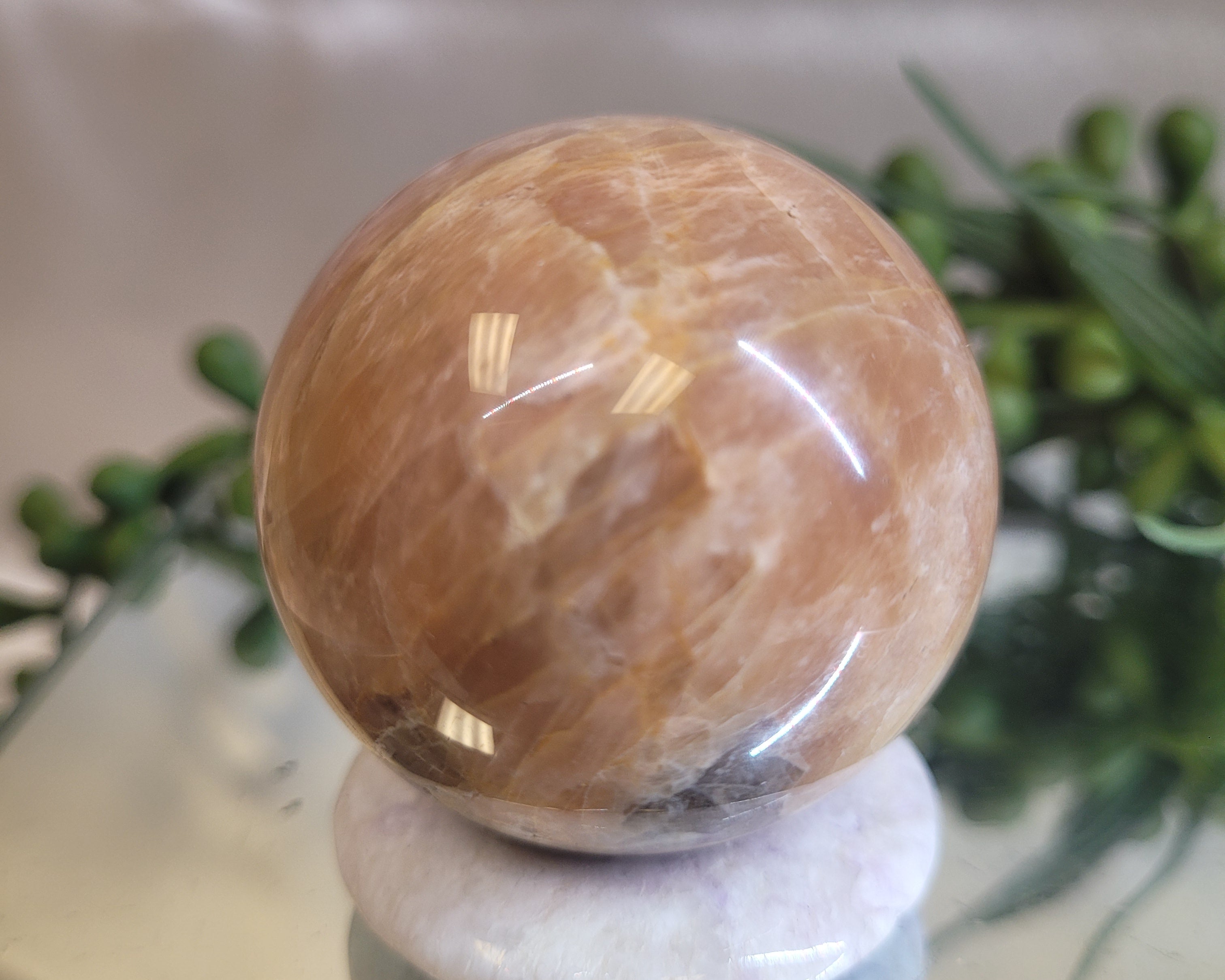 Peach Moonstone Sphere | 43.2mm Natural Crystal Sphere | Honey Peach Feldspar | Collector Display