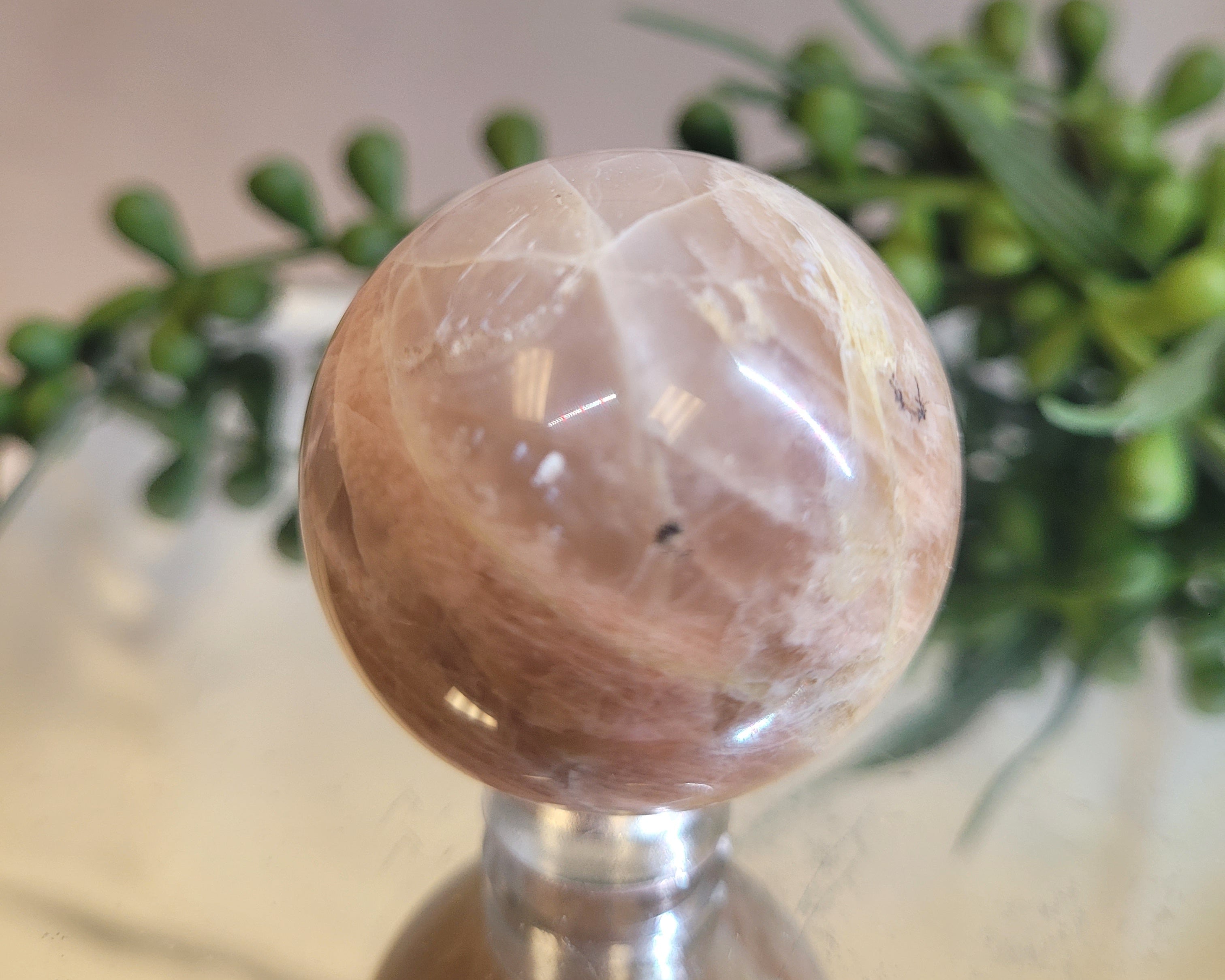 Peach Moonstone Sphere | 31.1mm Natural Crystal Sphere | Soft Pearly Sheen | Collector Display