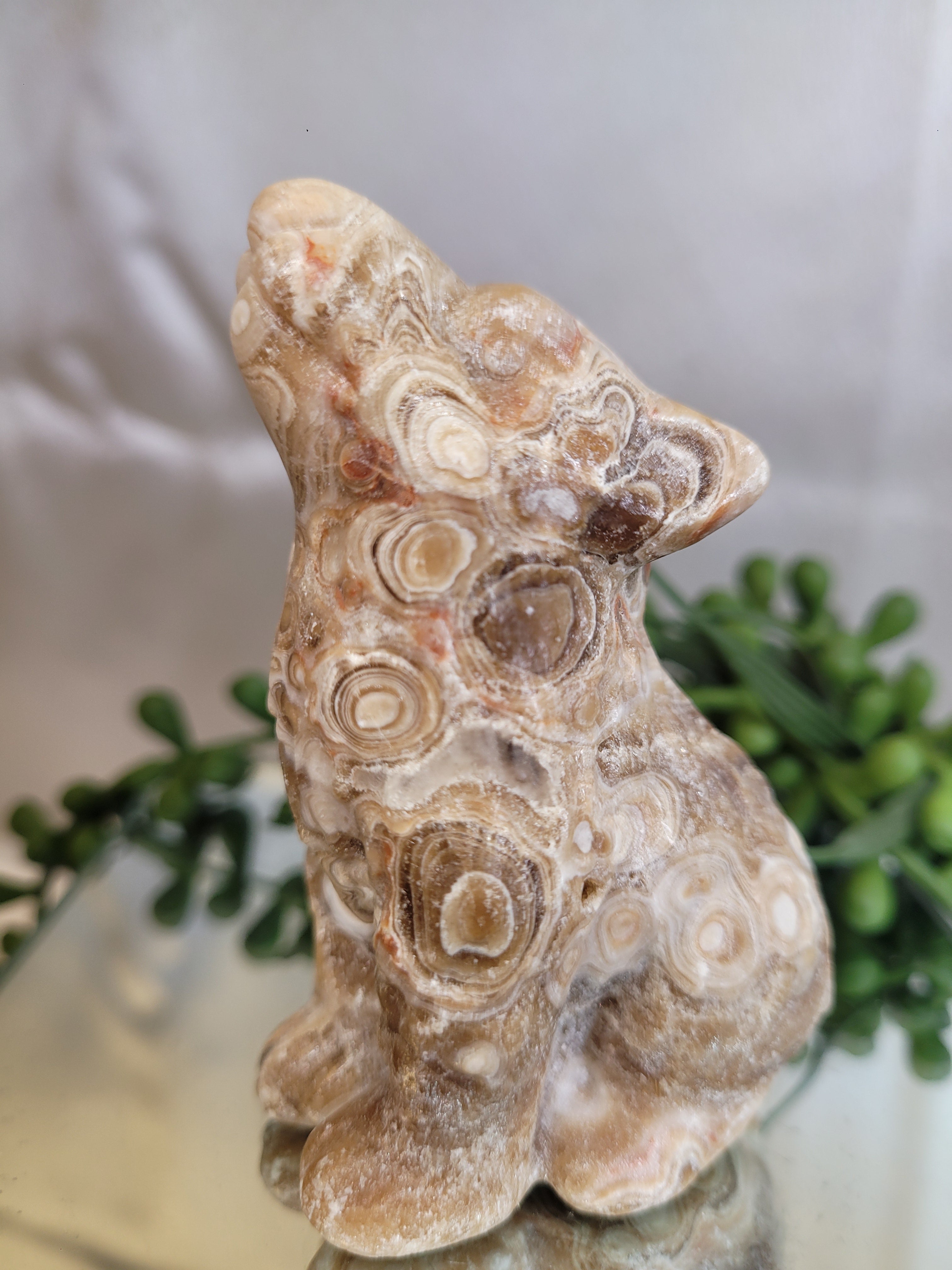 Amber Orbicular Calcite Wolf | UV Reactive