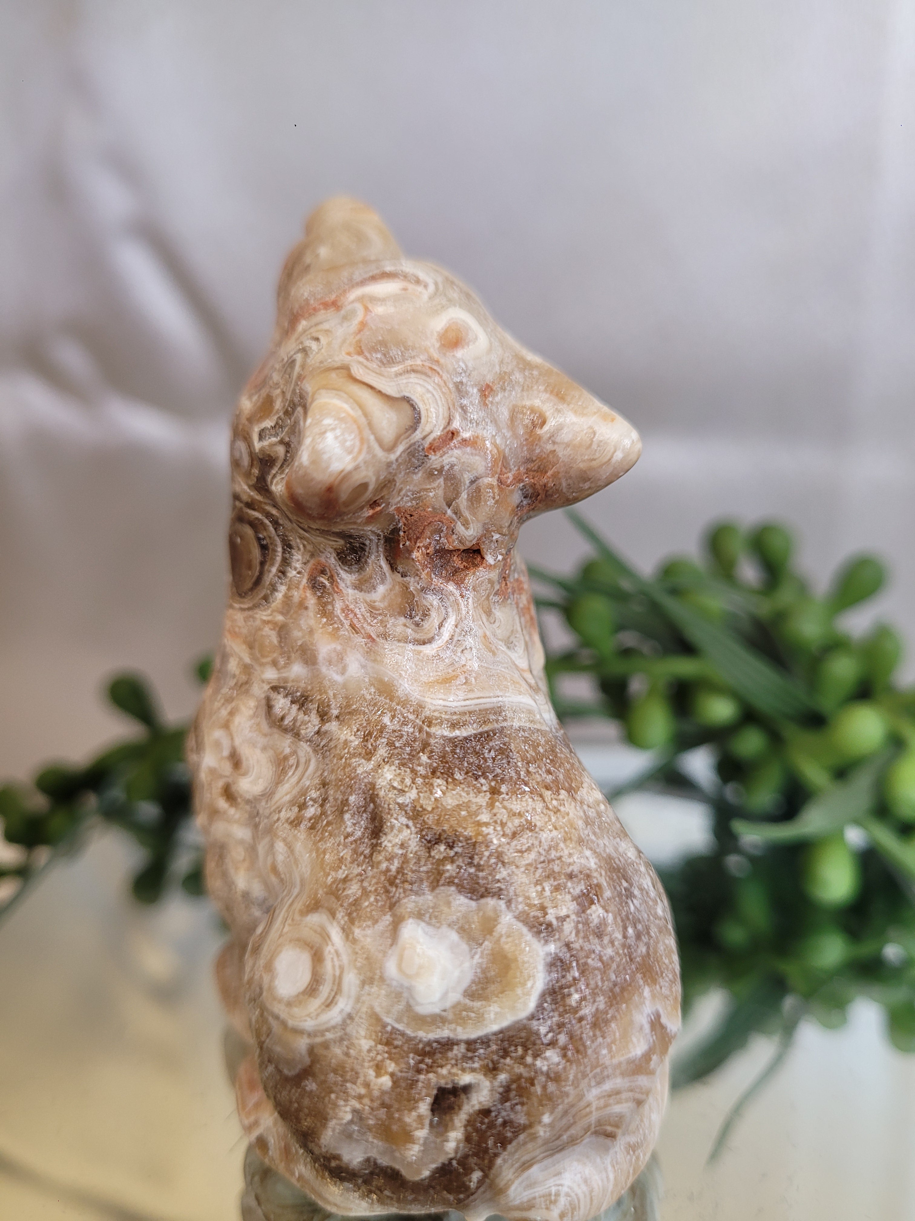 Amber Orbicular Calcite Wolf | UV Reactive