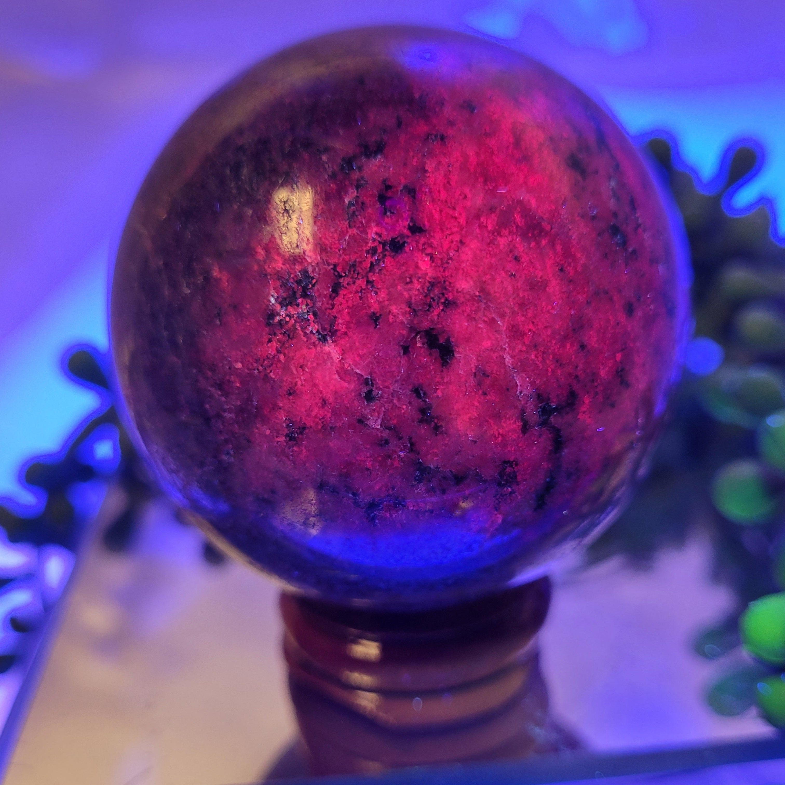 Ruby in Kyanite Sphere | 54.6mm Crystal Sphere | Natural Ruby & Blue Kyanite Crystal Ball | Fluorescent Under UV