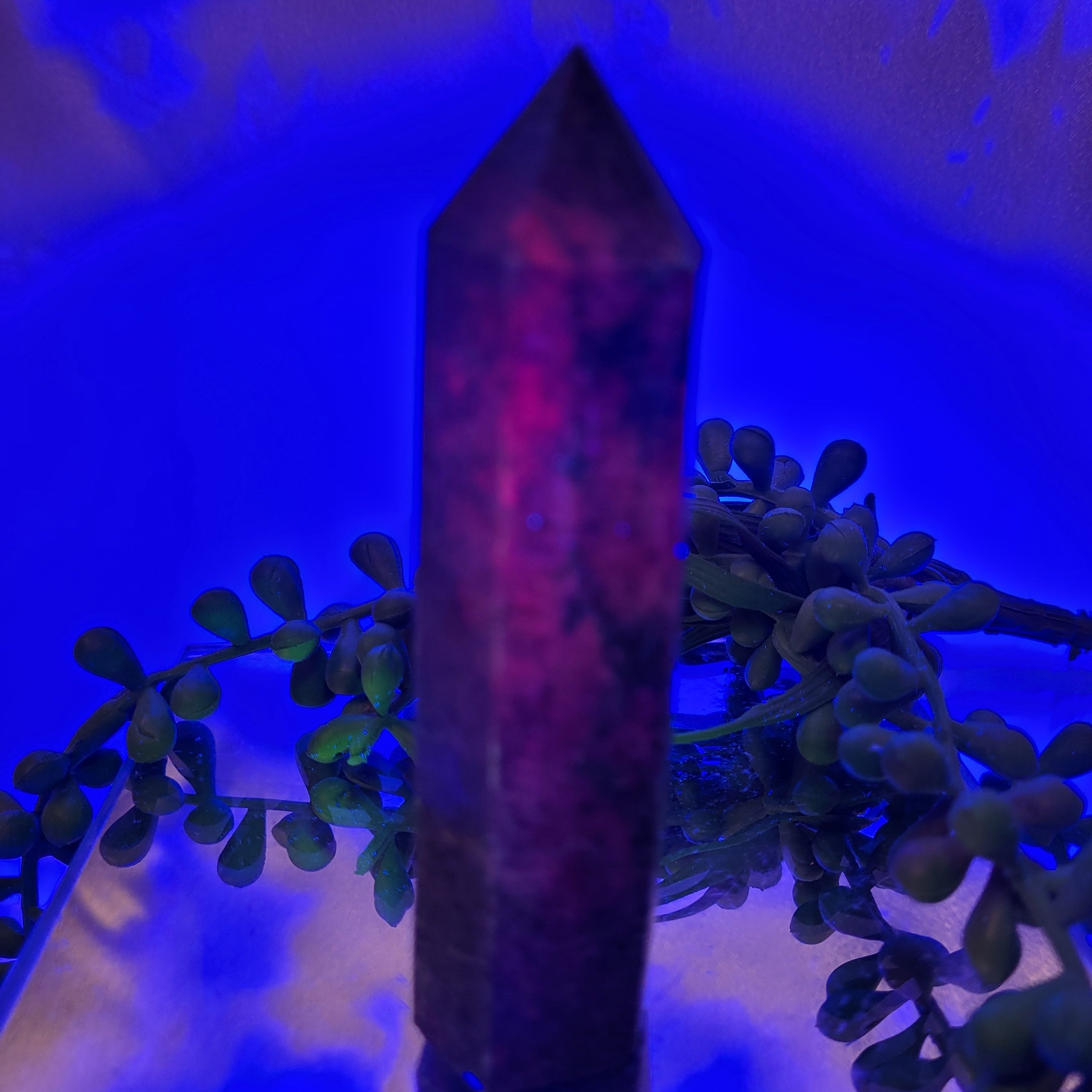 Ruby in Kyanite Tower |UV Reactive  90.7mm Natural Crystal Point | Fluorescent Ruby & Blue Kyanite Generator