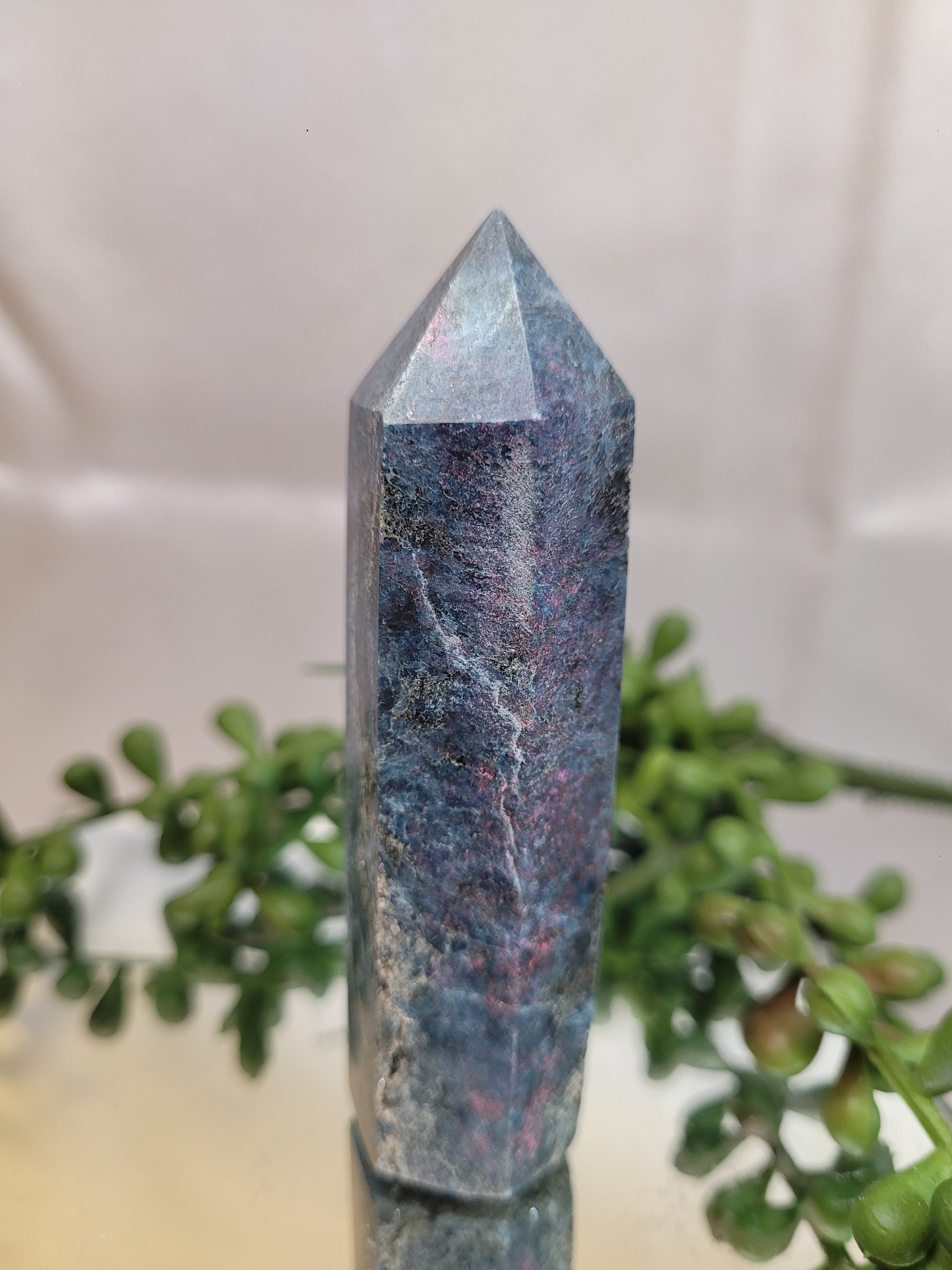 Ruby in Kyanite Tower |UV Reactive  90.7mm Natural Crystal Point | Fluorescent Ruby & Blue Kyanite Generator