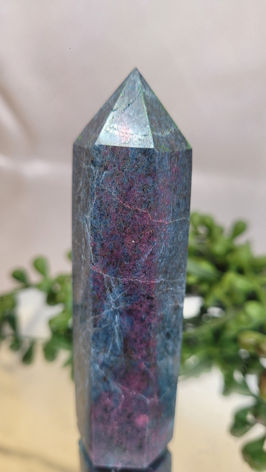 UV Reactive Ruby in Kyanite Tower | 88.7mm Natural Crystal Point | Fluorescent Ruby & Blue Kyanite Generator