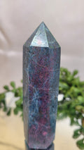 UV Reactive Ruby in Kyanite Tower | 88.7mm Natural Crystal Point | Fluorescent Ruby & Blue Kyanite Generator