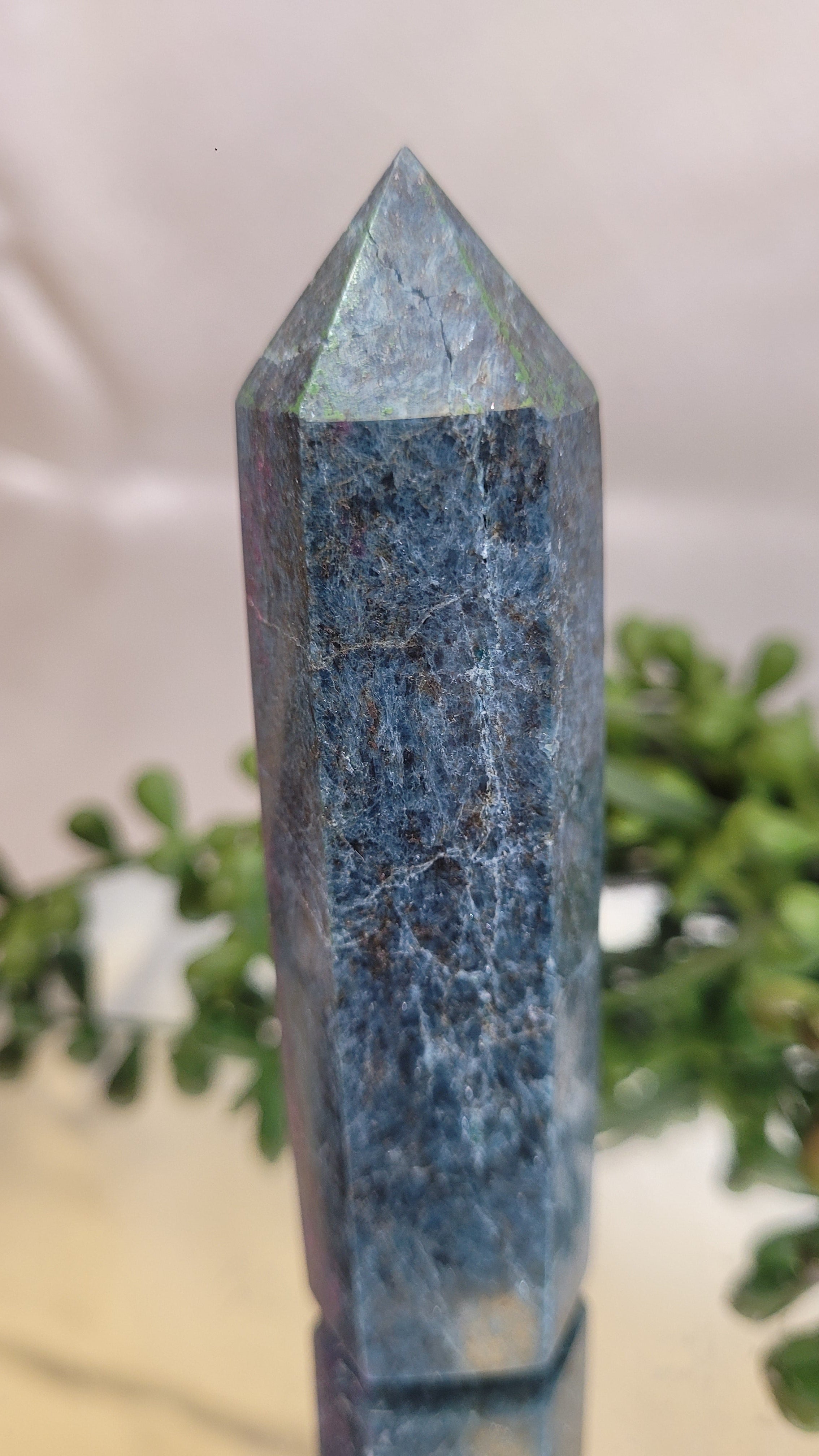 UV Reactive Ruby in Kyanite Tower | 88.7mm Natural Crystal Point | Fluorescent Ruby & Blue Kyanite Generator