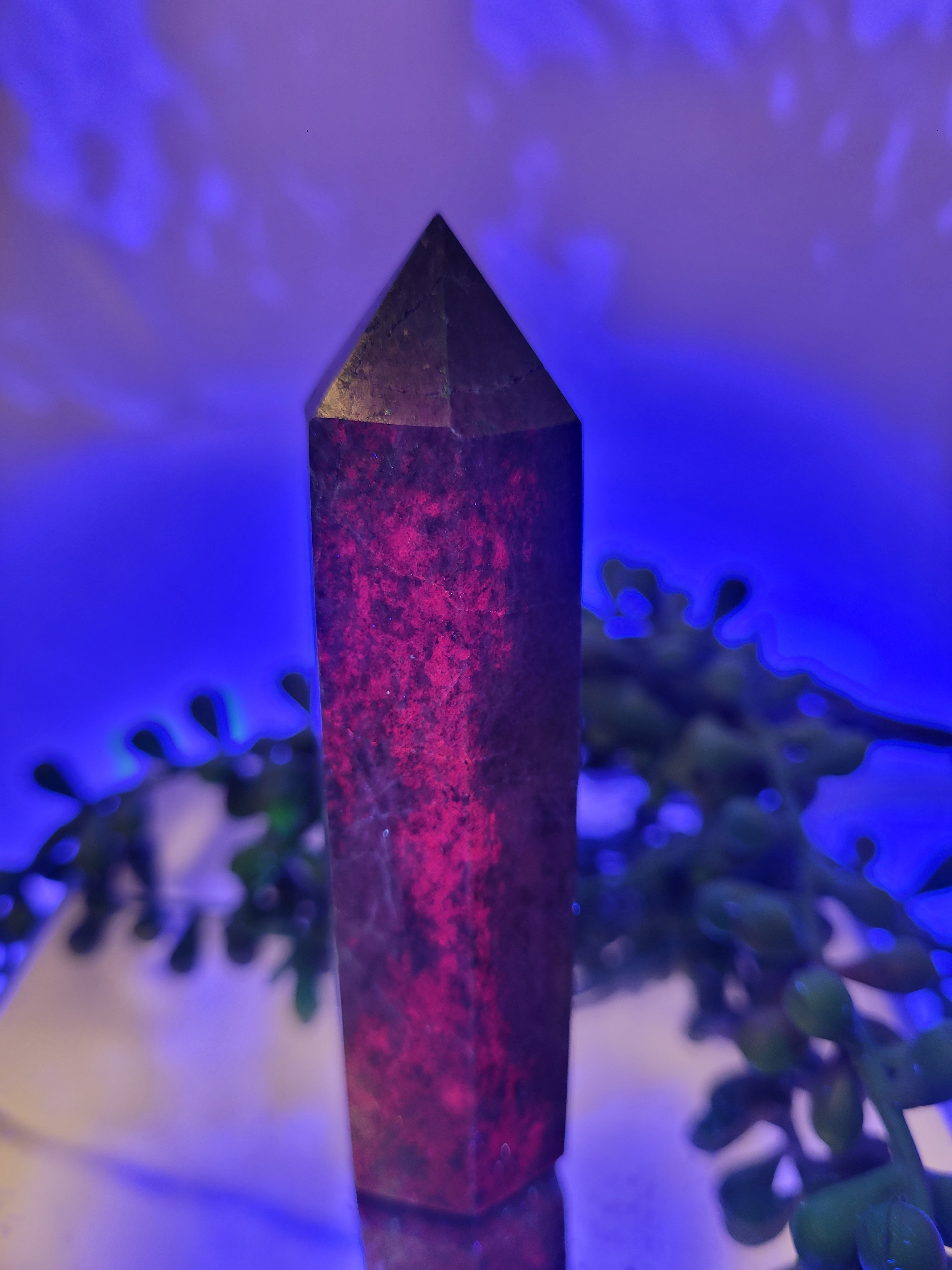 UV Reactive Ruby in Kyanite Tower | 88.7mm Natural Crystal Point | Fluorescent Ruby & Blue Kyanite Generator