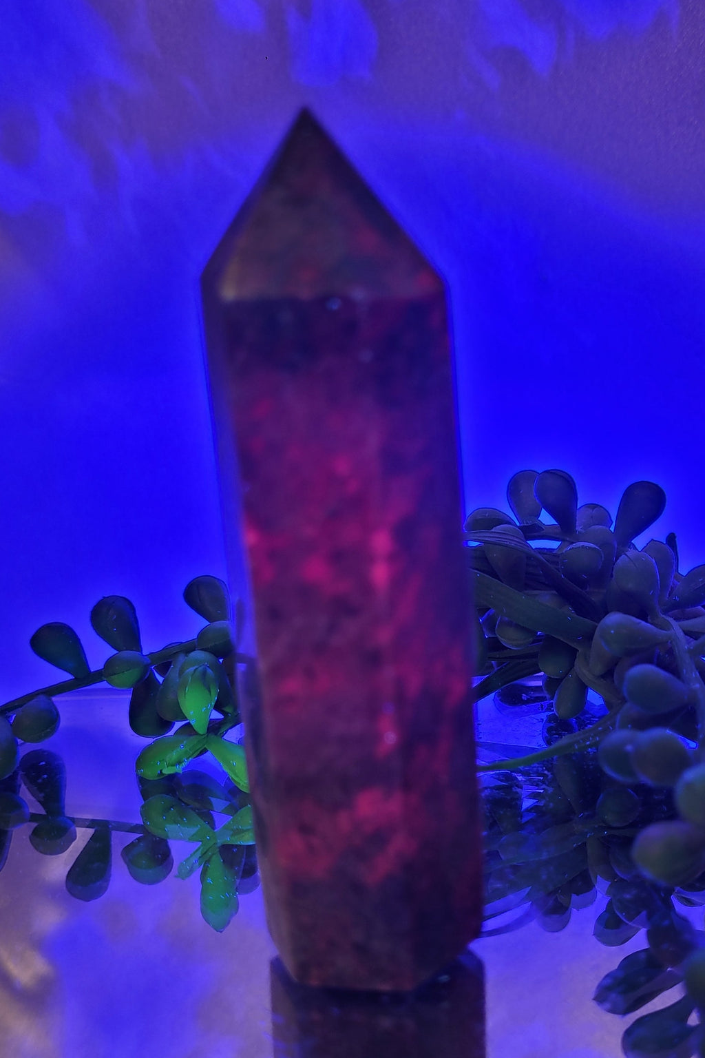 UV Reactive Ruby in Kyanite Tower | 85mm Natural Crystal Point | Fluorescent Ruby & Blue Kyanite Generator