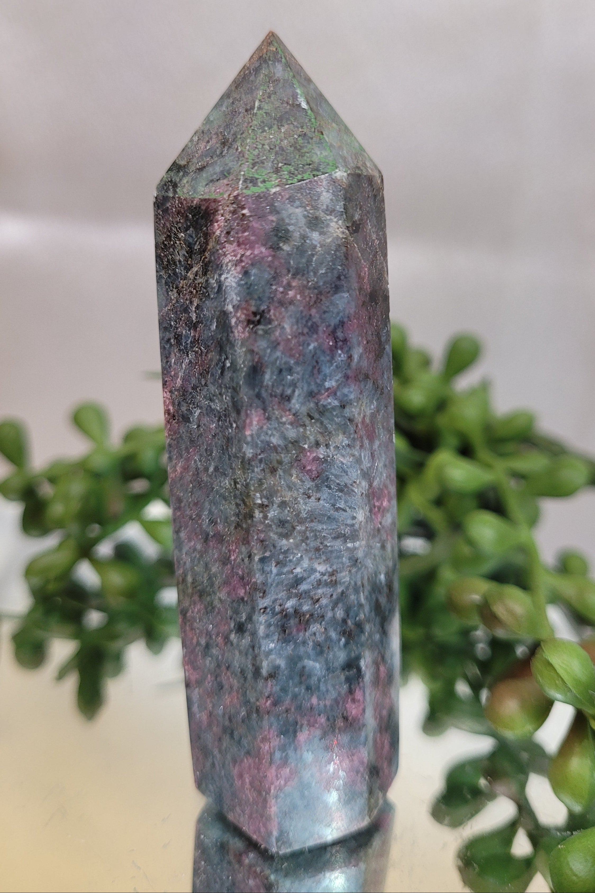 UV Reactive Ruby in Kyanite Tower | 85mm Natural Crystal Point | Fluorescent Ruby & Blue Kyanite Generator