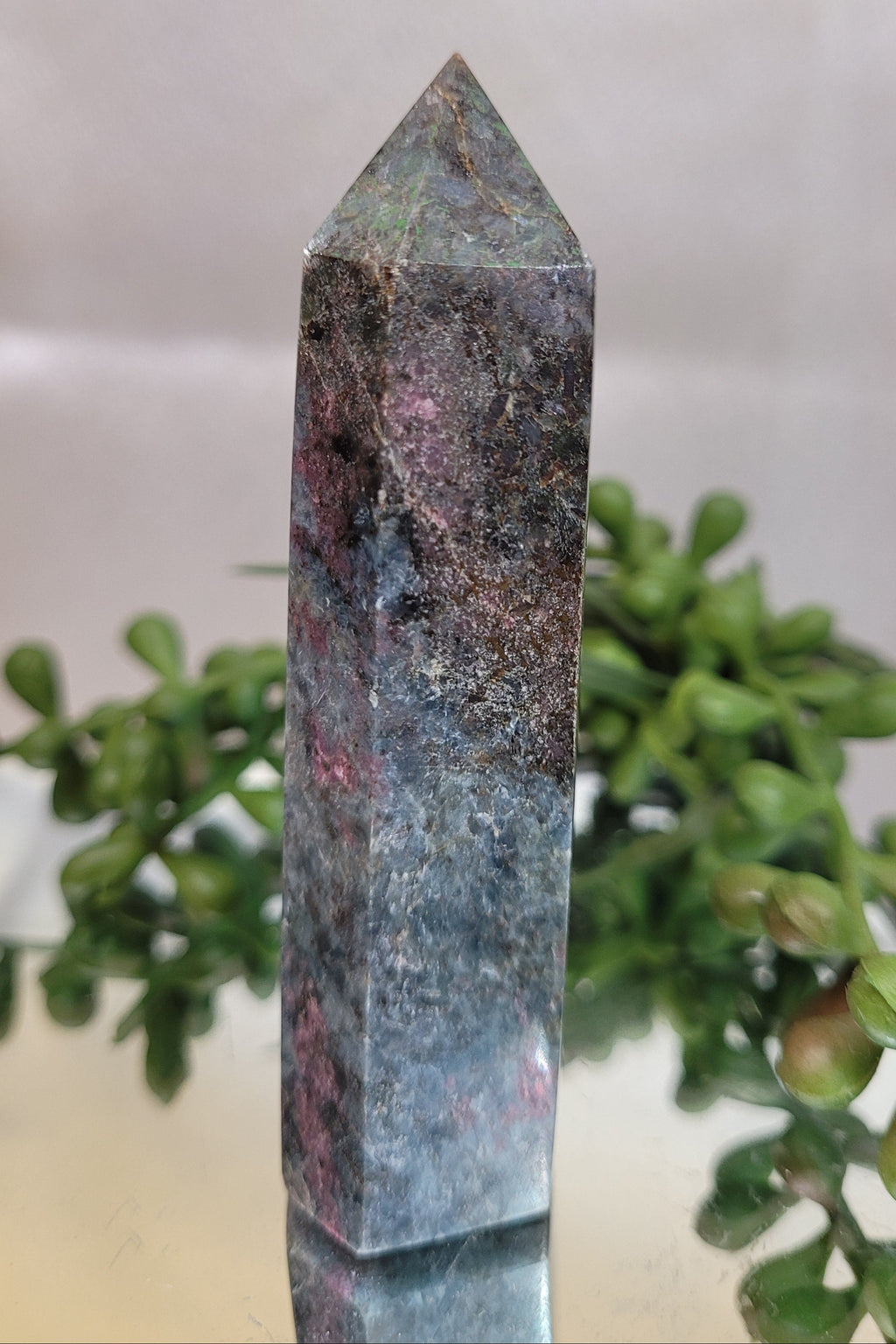 UV Reactive Ruby in Kyanite Tower | 85mm Natural Crystal Point | Fluorescent Ruby & Blue Kyanite Generator