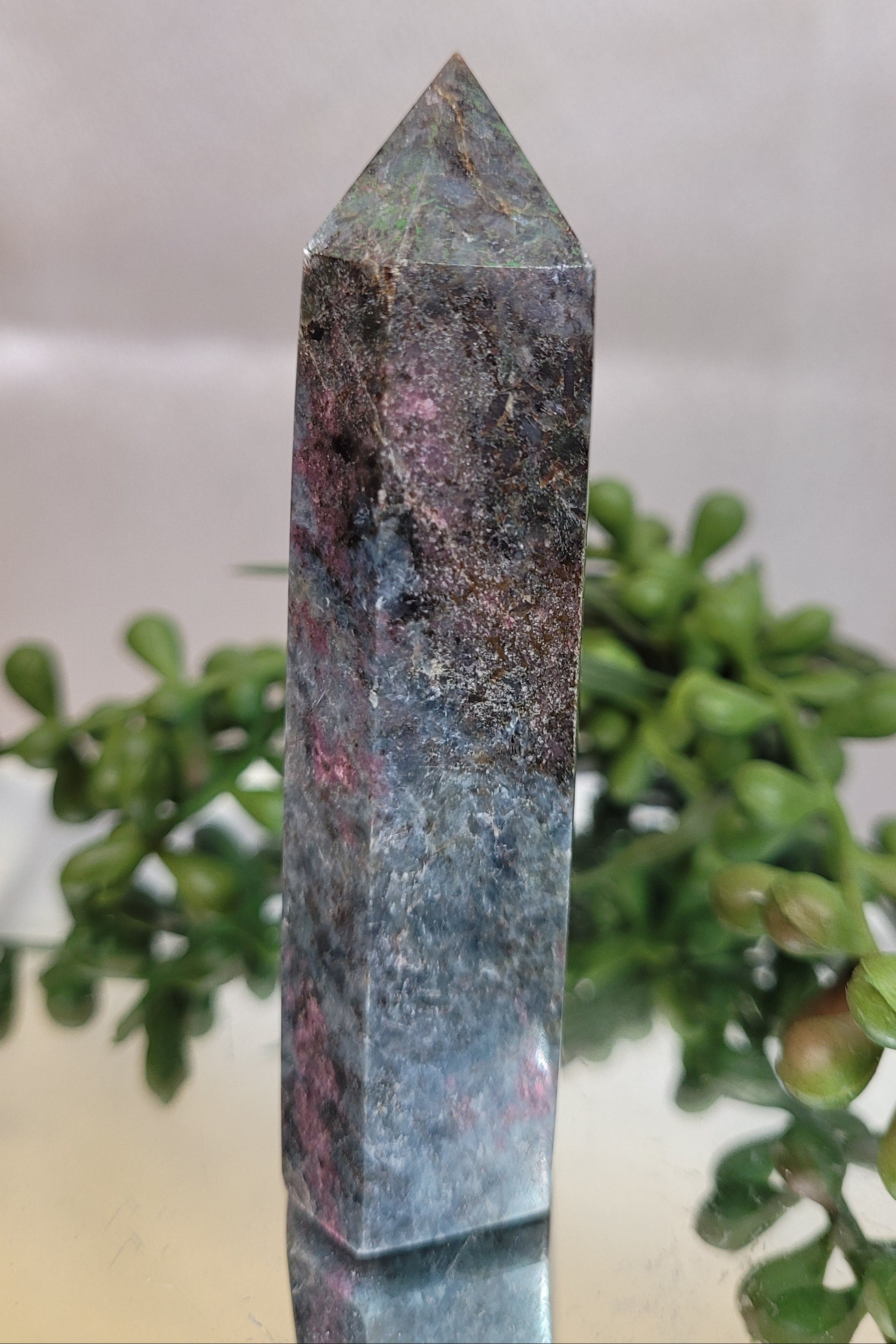 UV Reactive Ruby in Kyanite Tower | 85mm Natural Crystal Point | Fluorescent Ruby & Blue Kyanite Generator