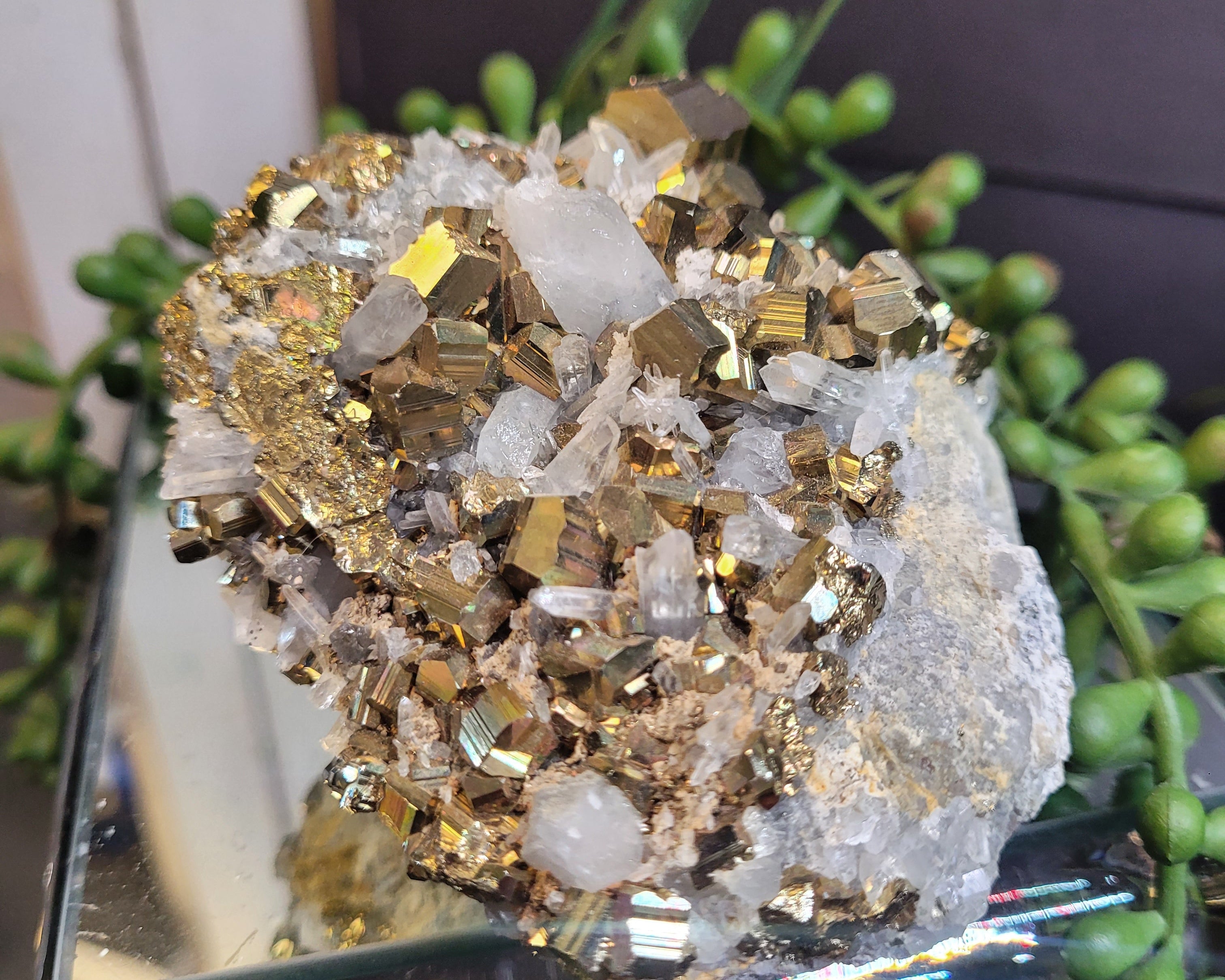 Pyrite & Quartz Crystal Cluster | Sparkling Natural Cubic Pyrite Specimen | 527g Collector Display Piece