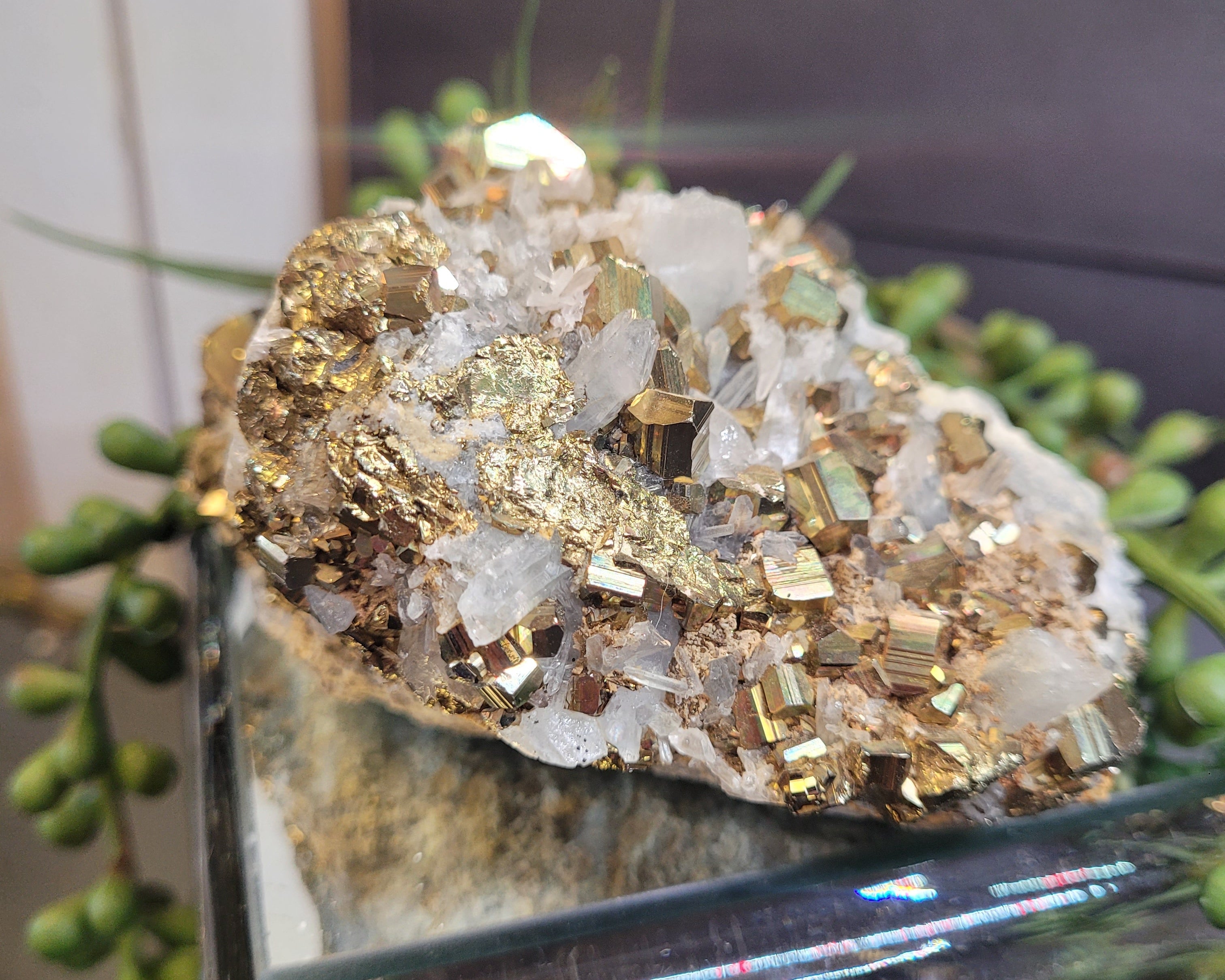 Pyrite & Quartz Crystal Cluster | Sparkling Natural Cubic Pyrite Specimen | 527g Collector Display Piece