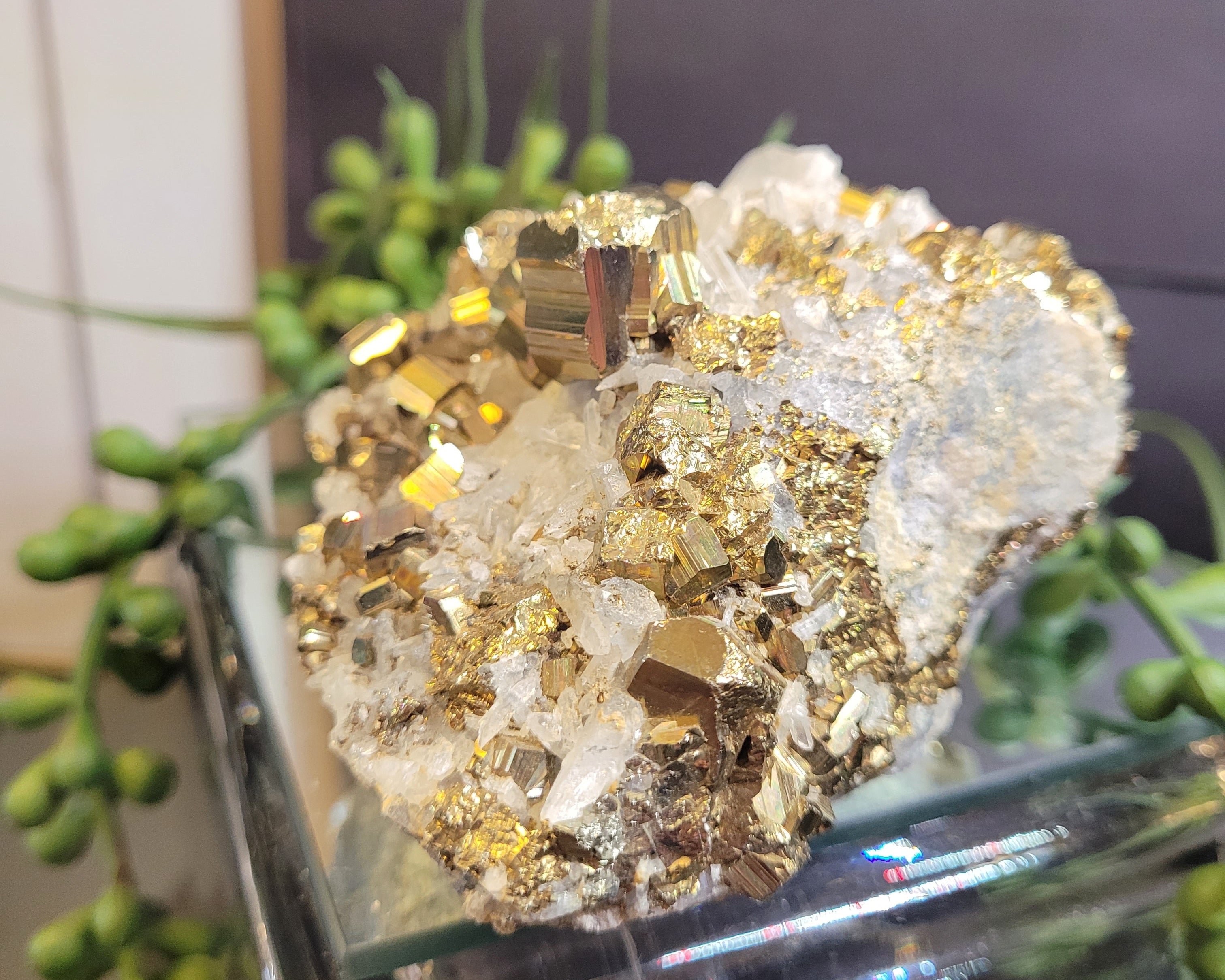 Pyrite & Quartz Crystal Cluster | Sparkling Natural Cubic Pyrite Specimen | 527g Collector Display Piece