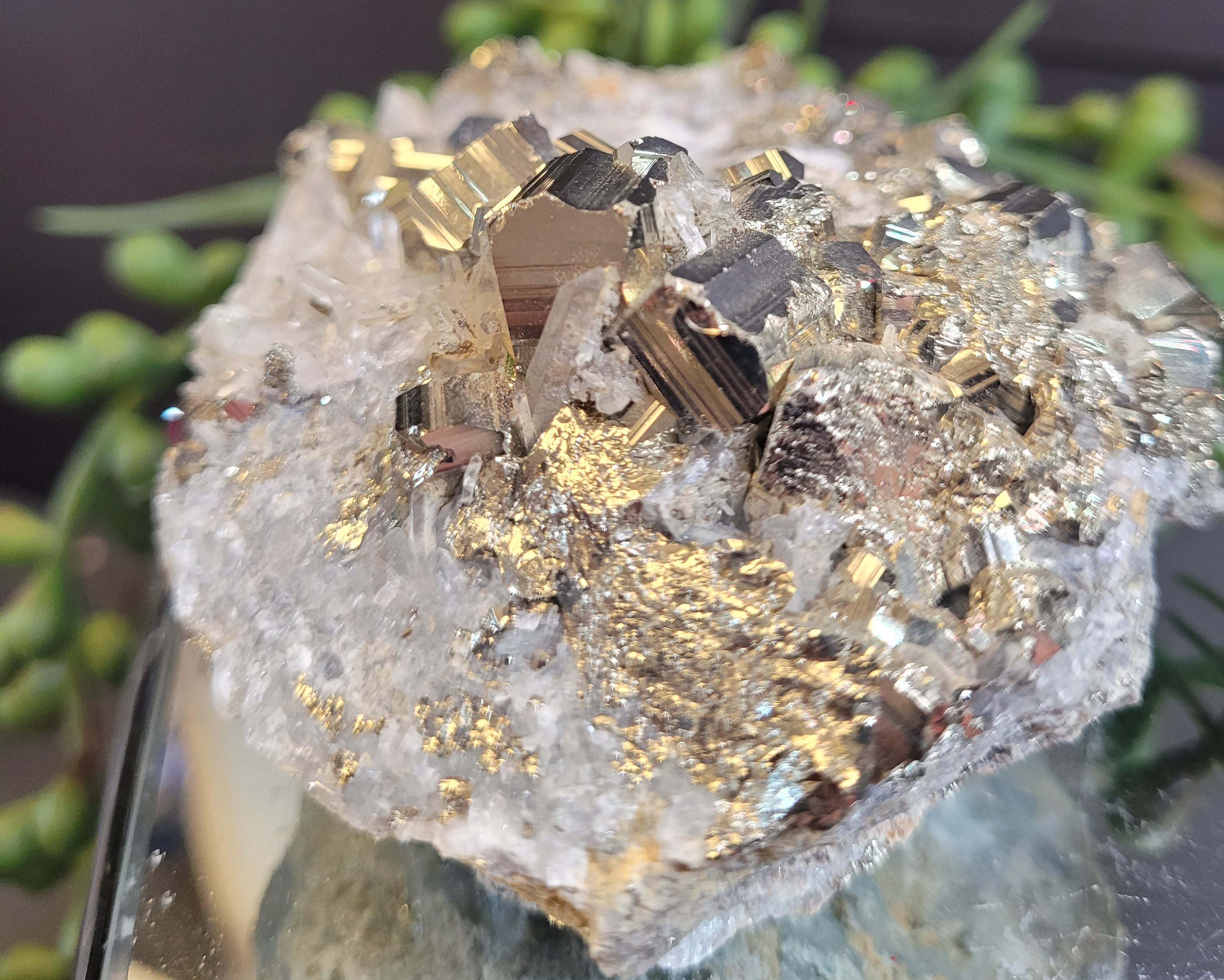 Pyrite & Quartz Crystal Cluster | Sparkling Cubic Pyrite Specimen | 336g Natural Collector Display