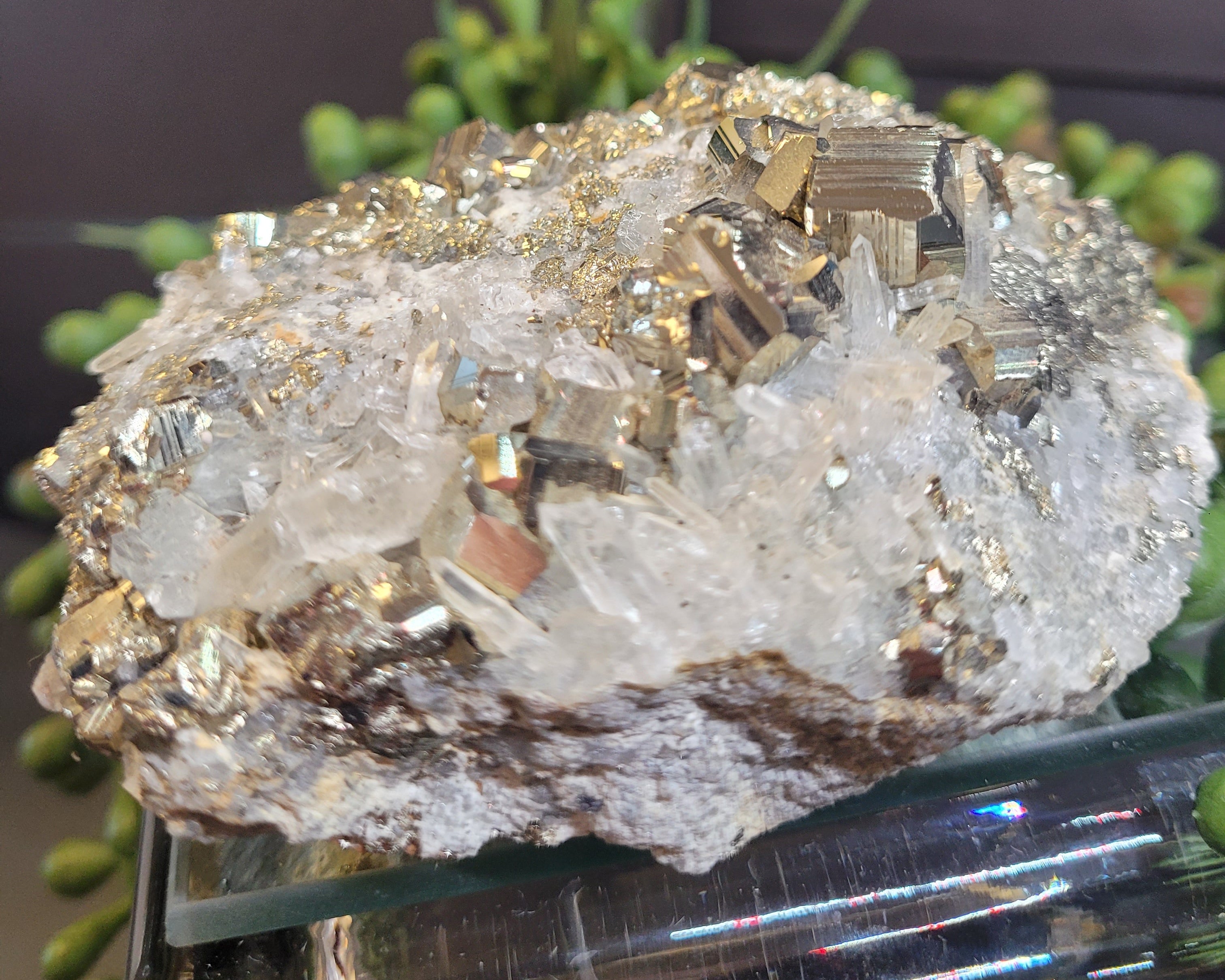 Pyrite & Quartz Crystal Cluster | Sparkling Cubic Pyrite Specimen | 336g Natural Collector Display