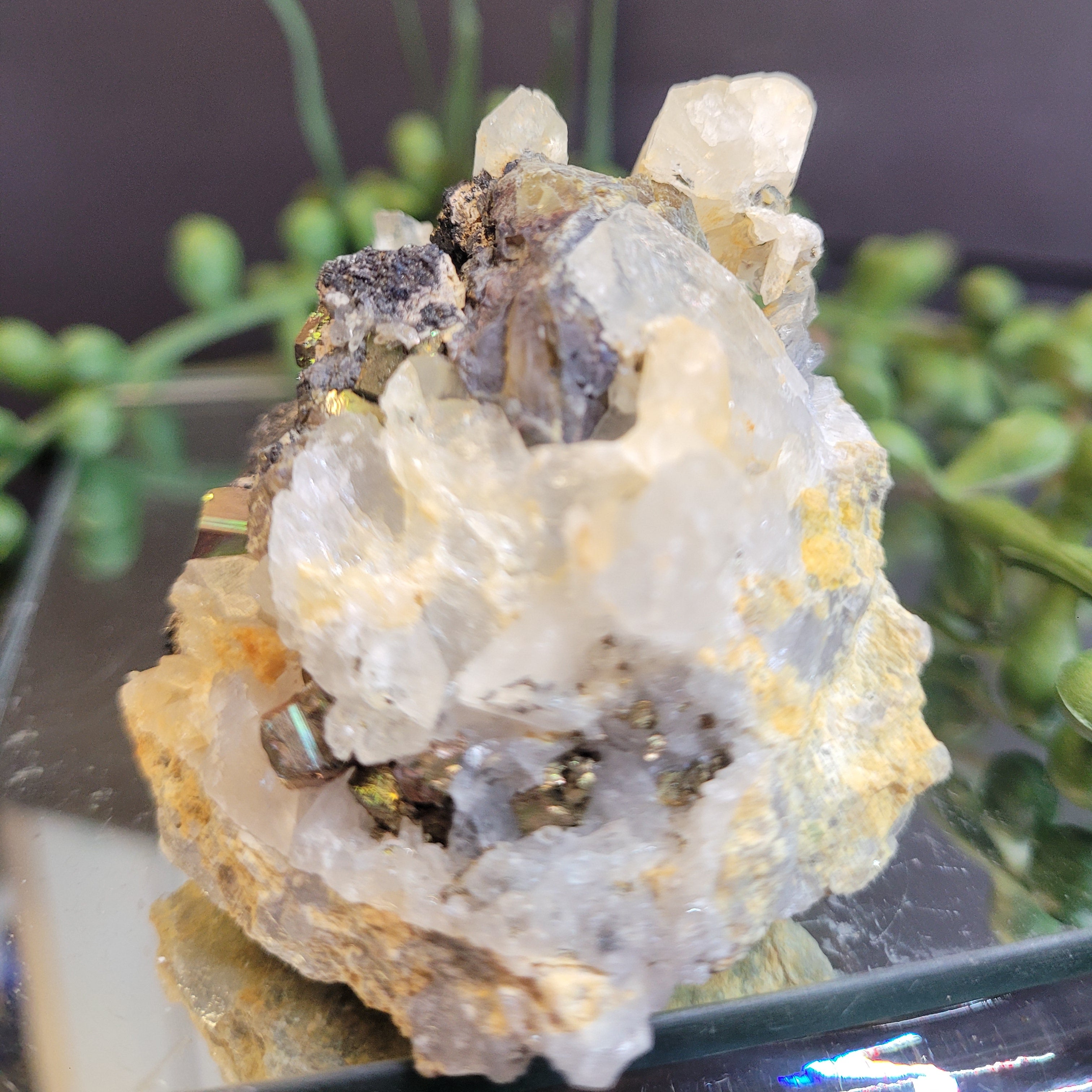 Pyrite with Quartz Crystal Cluster | Natural Metallic Mineral Specimen | 108g Collector Display Piece
