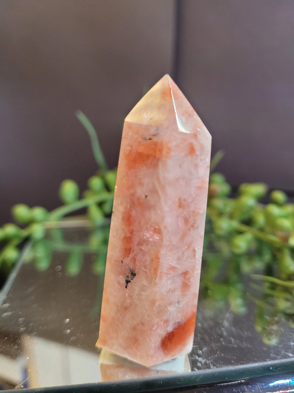 Sunstone Crystal Tower | Natural Peach Sunstone Point | Copper Flash Gemstone | 62.4mm, 46g