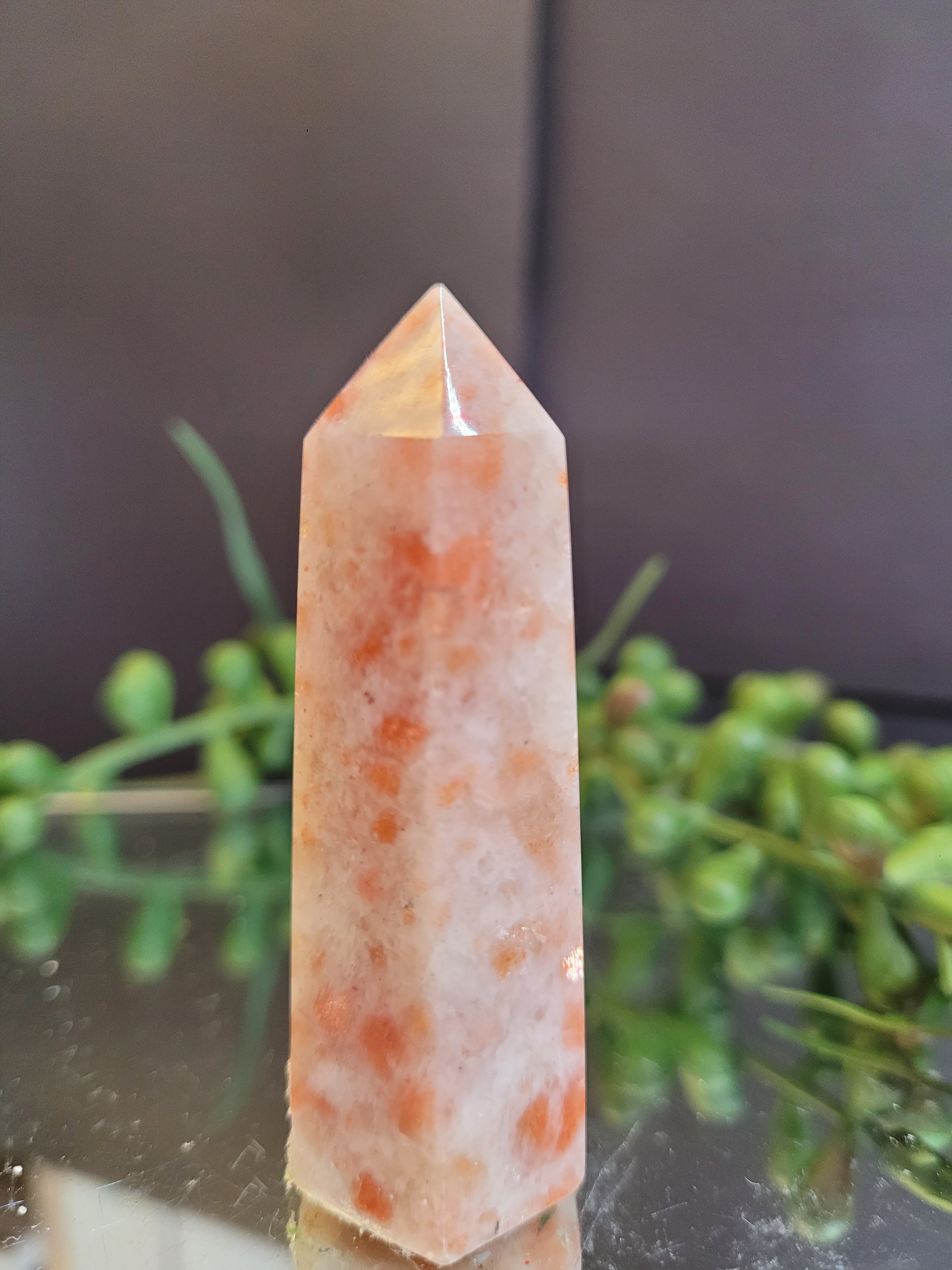 Sunstone Crystal Tower | Sparkling Peach Orange Feldspar Point | One-of-a-Kind Display Crystal