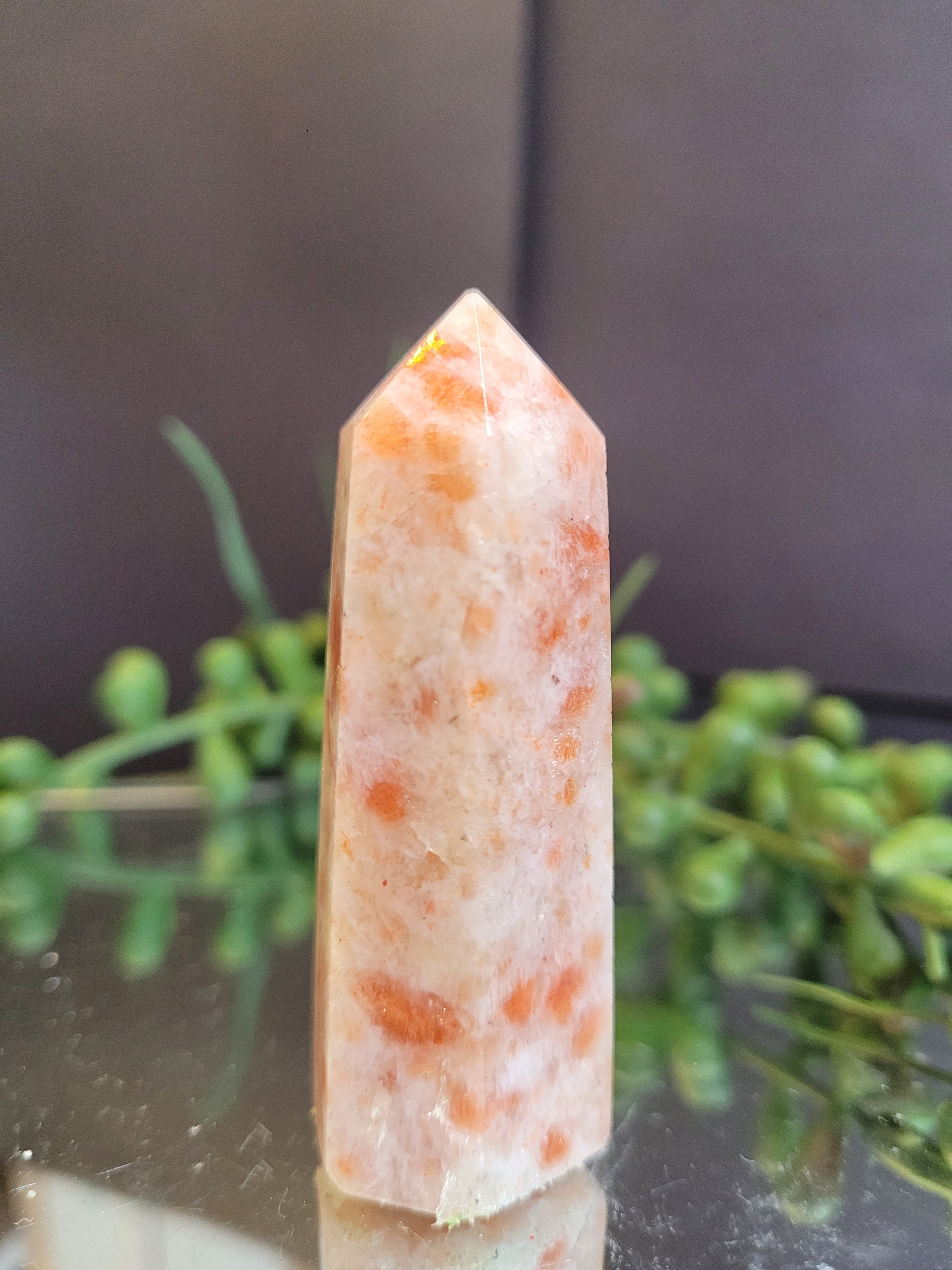 Sunstone Crystal Tower | Sparkling Peach Orange Feldspar Point | One-of-a-Kind Display Crystal