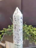 Natural Kiwi Jasper Crystal Tower | Polished Kiwi Stone Point | Black Tourmaline Inclusions | One-of-a-Kind