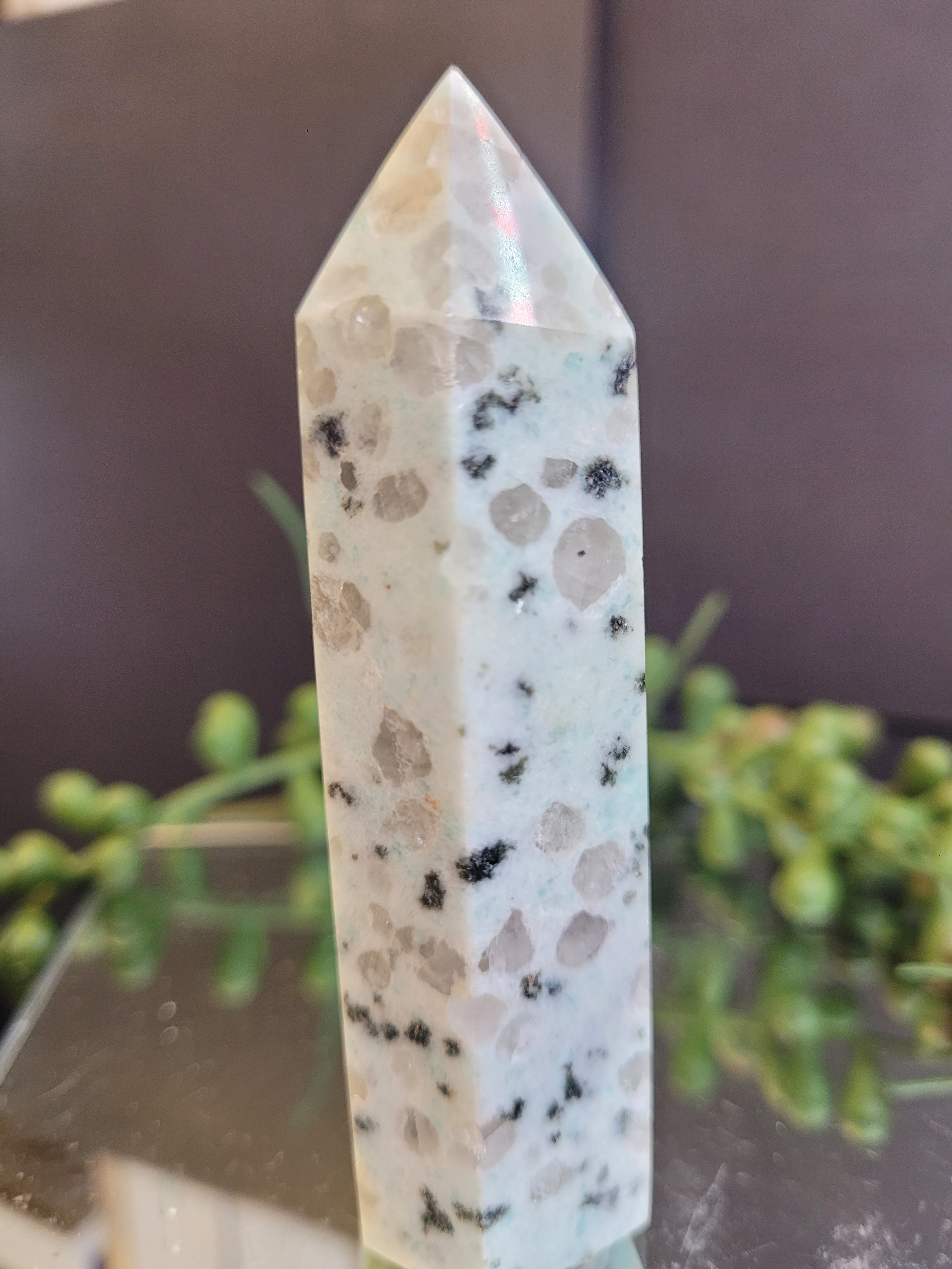 Kiwi Jasper Crystal Tower | Blue Kiwi Stone Point | Polished Crystal Generator | One-of-a-Kind