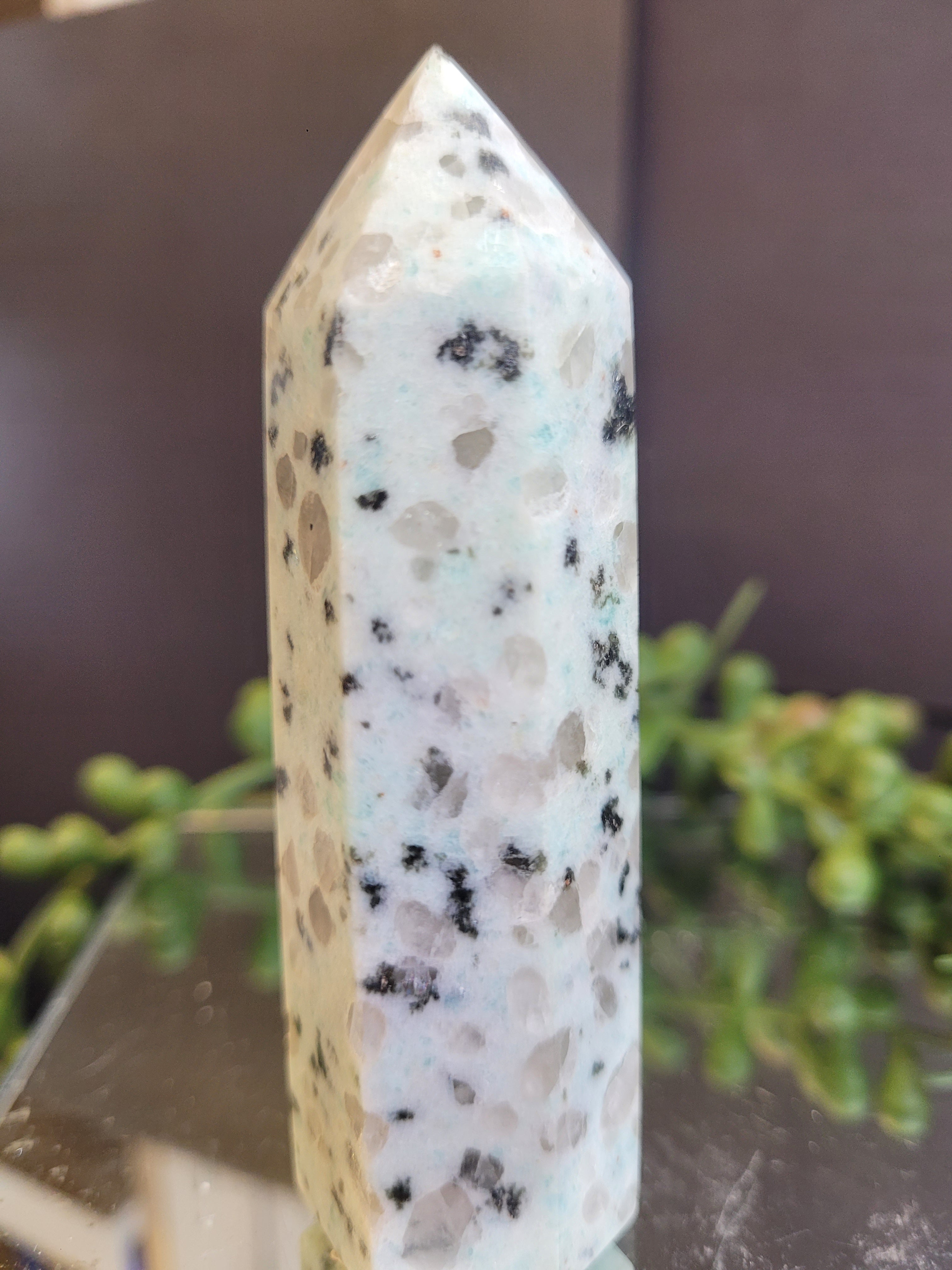 Kiwi Jasper Crystal Tower | Blue Kiwi Stone Point | Polished Crystal Generator | One-of-a-Kind