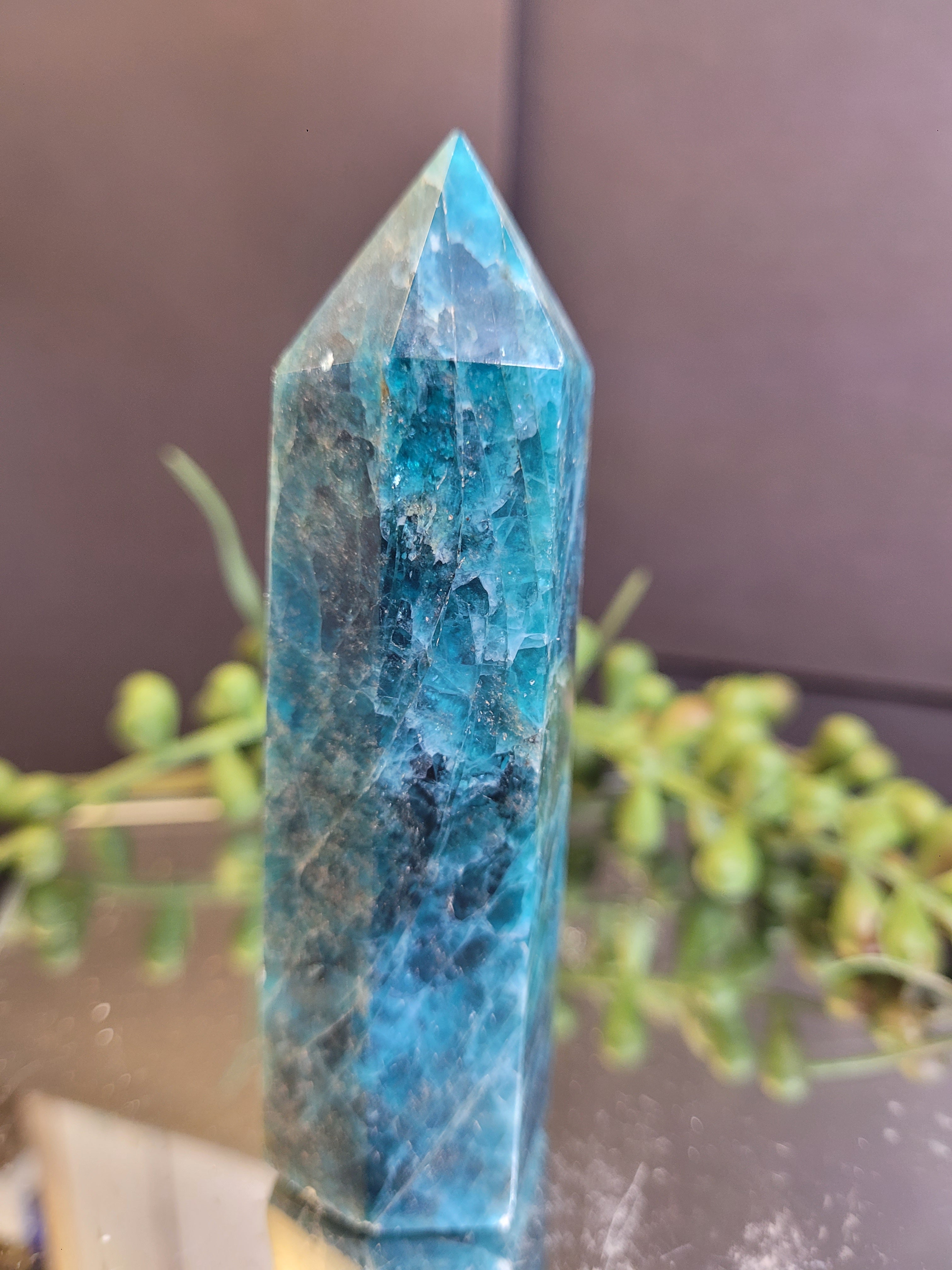 Blue Apatite Crystal Tower | 88.5mm Polished Generator Point | Vibrant Blue Apatite Obelisk | One of a Kind