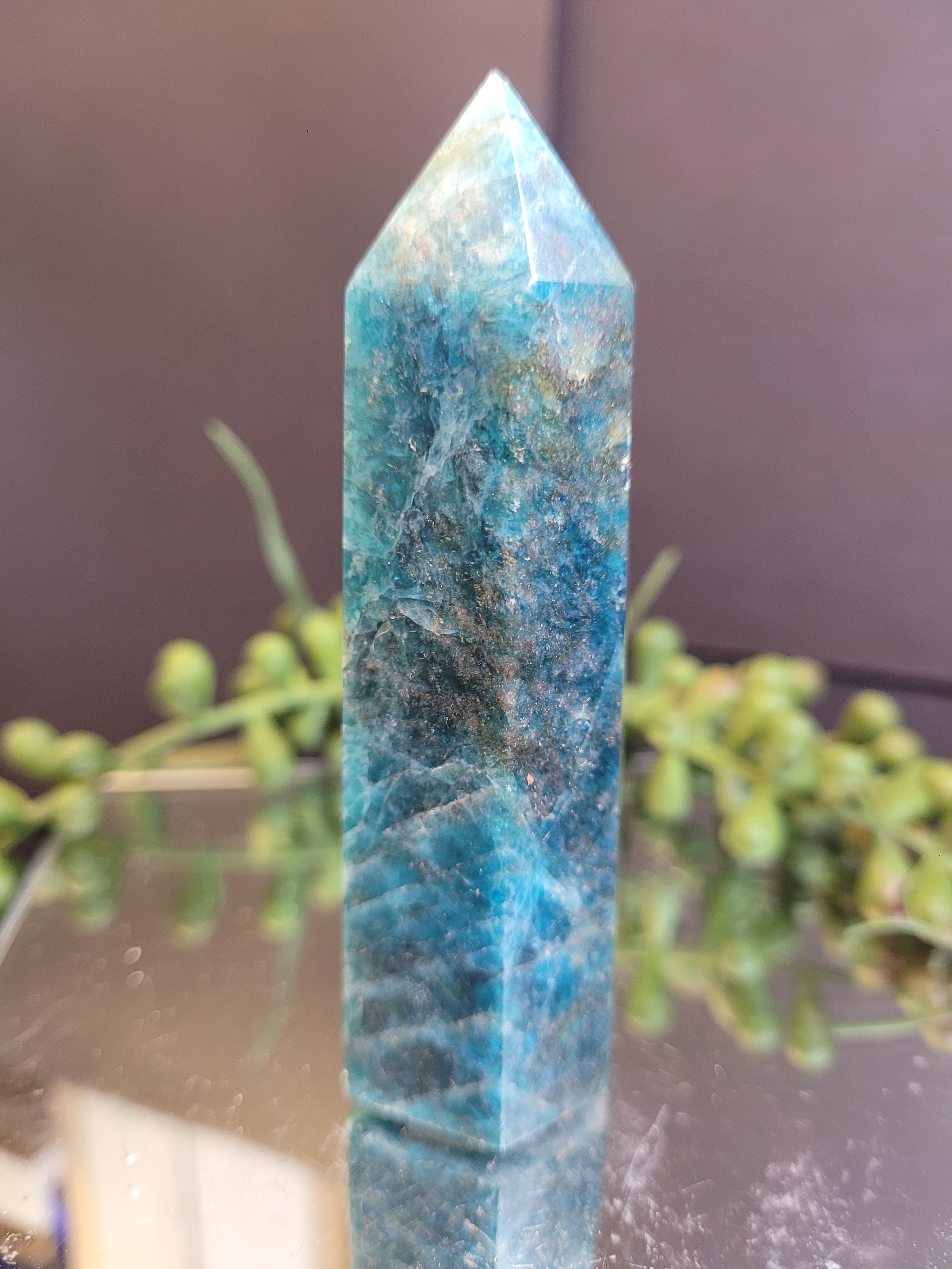 Blue Apatite Crystal Tower | 88.5mm Polished Generator Point | Vibrant Blue Apatite Obelisk | One of a Kind