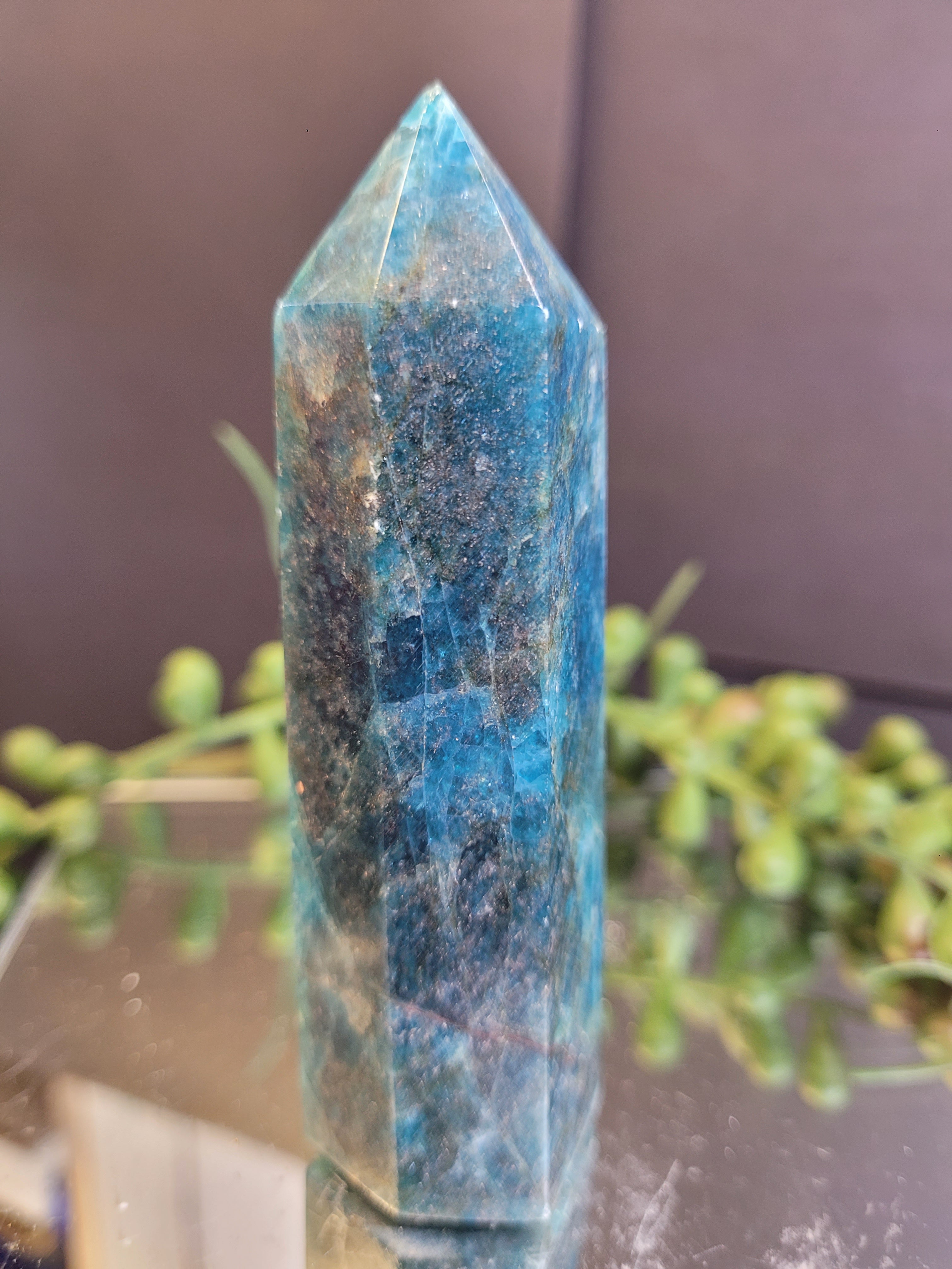 Blue Apatite Crystal Tower | 88.5mm Polished Generator Point | Vibrant Blue Apatite Obelisk | One of a Kind