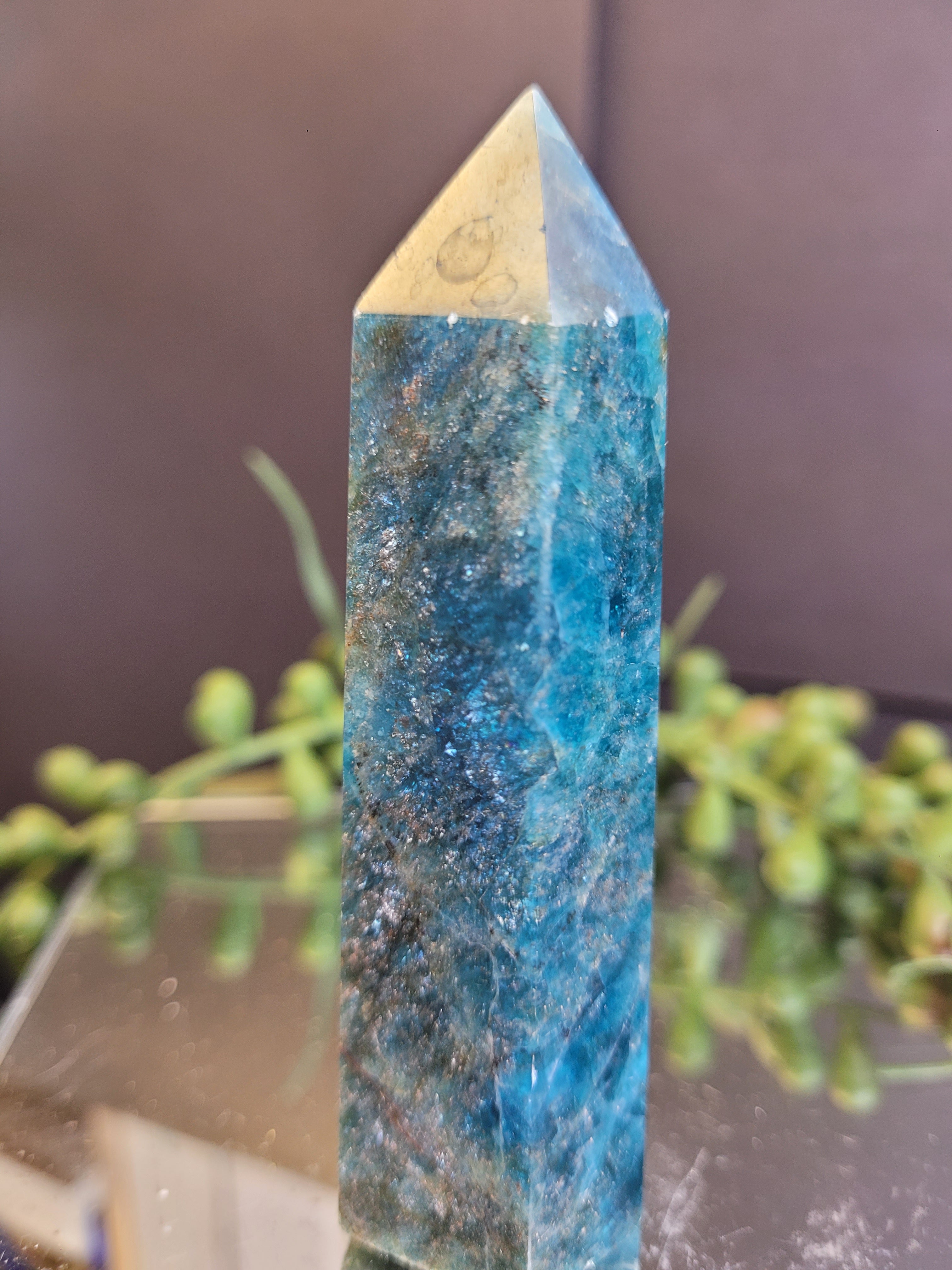 Blue Apatite Crystal Tower | 88.5mm Polished Generator Point | Vibrant Blue Apatite Obelisk | One of a Kind