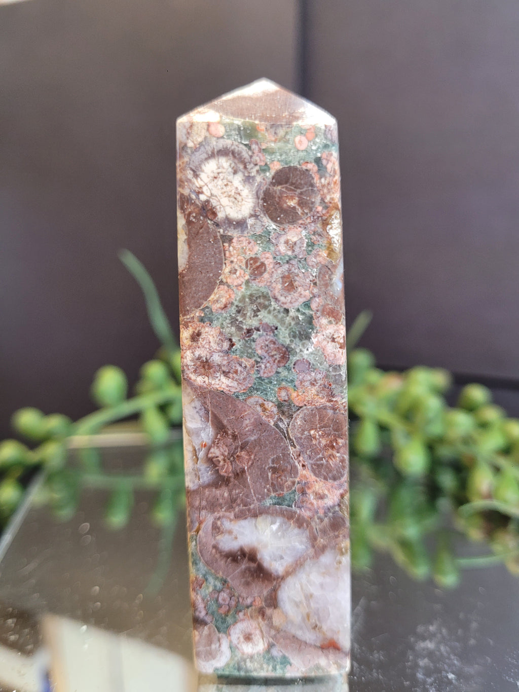 Rainforest Jasper Tower | Natural Rhyolite Crystal Point | Orbicular Jasper | 93.1mm | 89g
