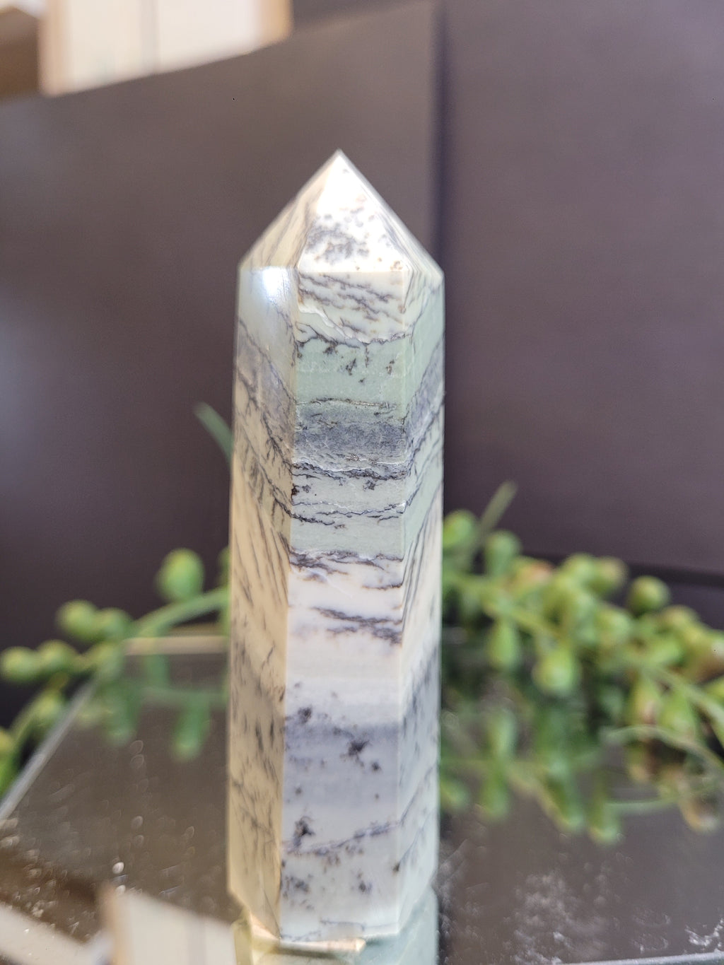 Dendritic Opal Tower | Natural Landscape Dendritic Opal Crystal Point | 98g | 93.1mm