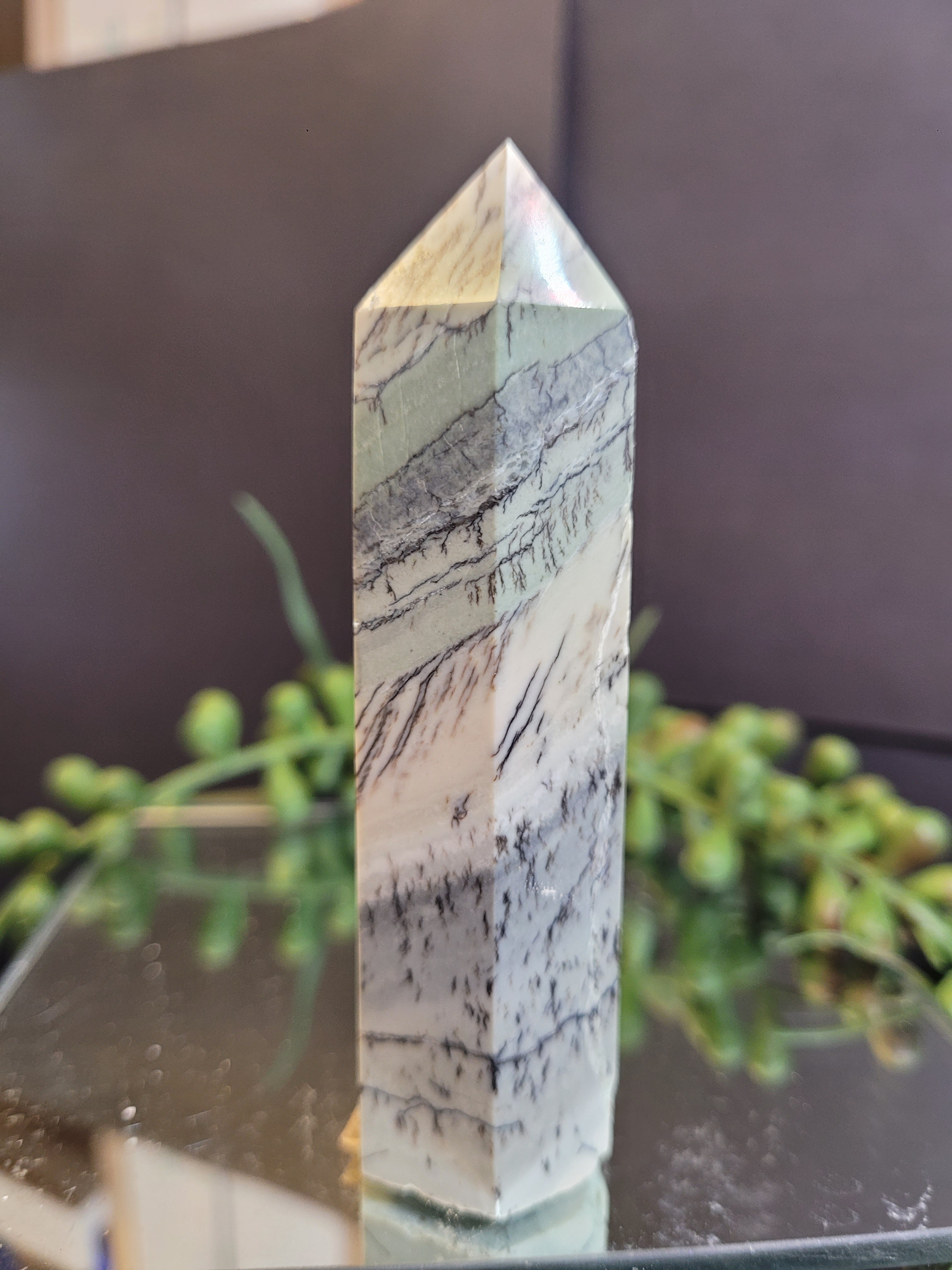 Dendritic Opal Tower | Natural Landscape Dendritic Opal Crystal Point | 98g | 93.1mm