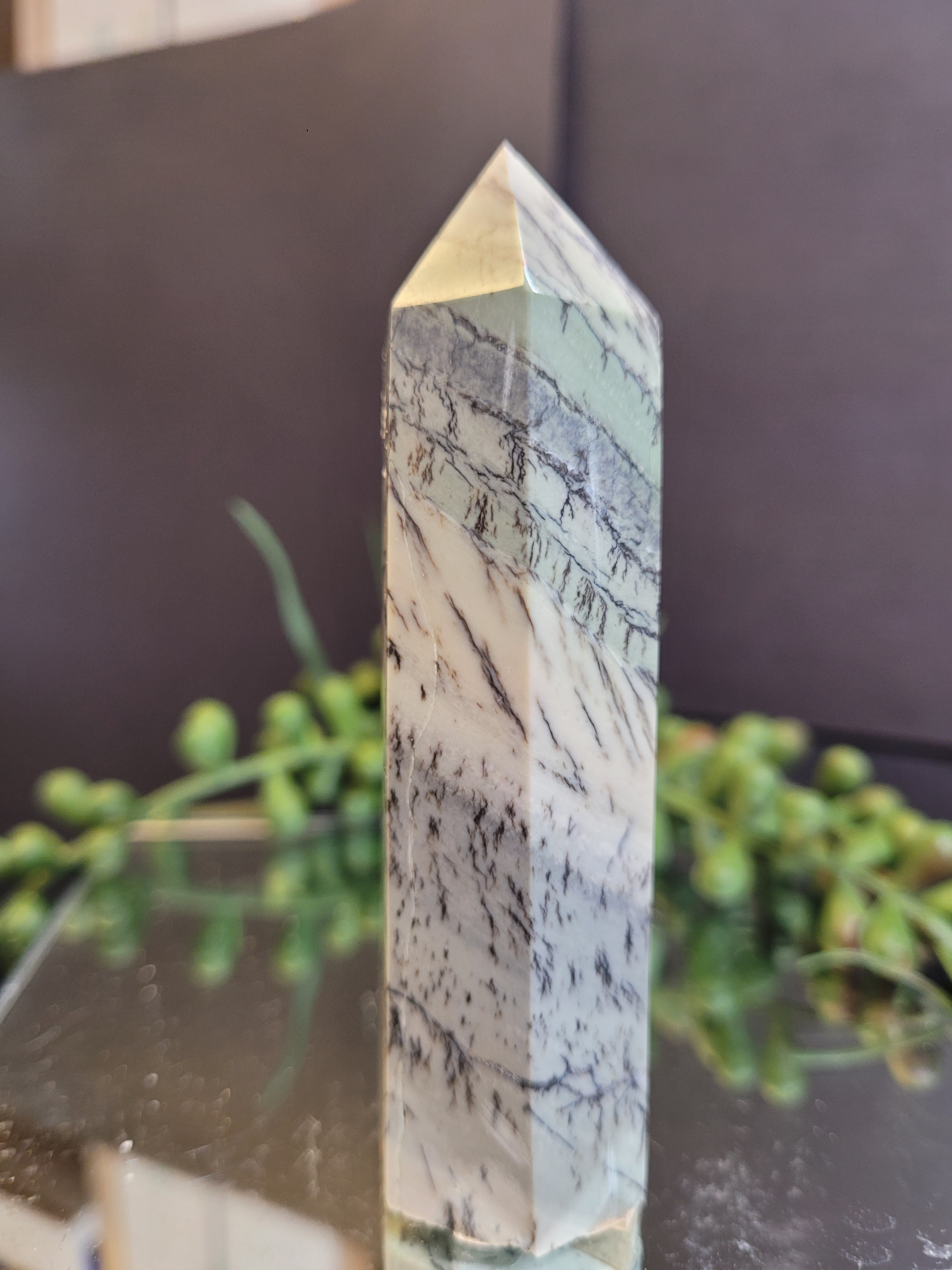 Dendritic Opal Tower | Natural Landscape Dendritic Opal Crystal Point | 98g | 93.1mm