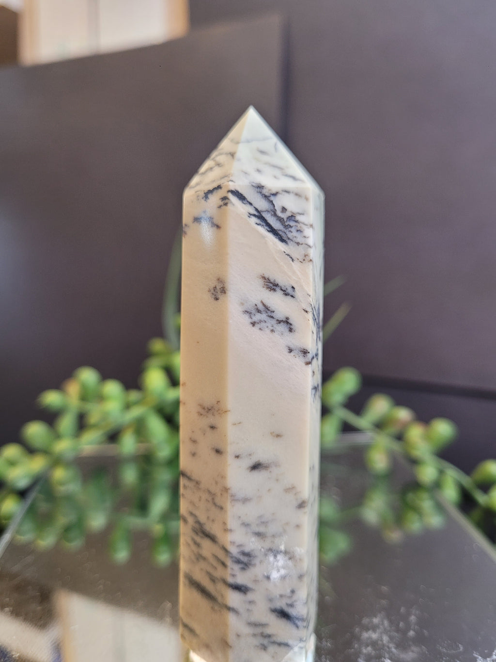 Dendritic Opal Tower | Natural White Dendritic Crystal Point | 89.8mm | 90g