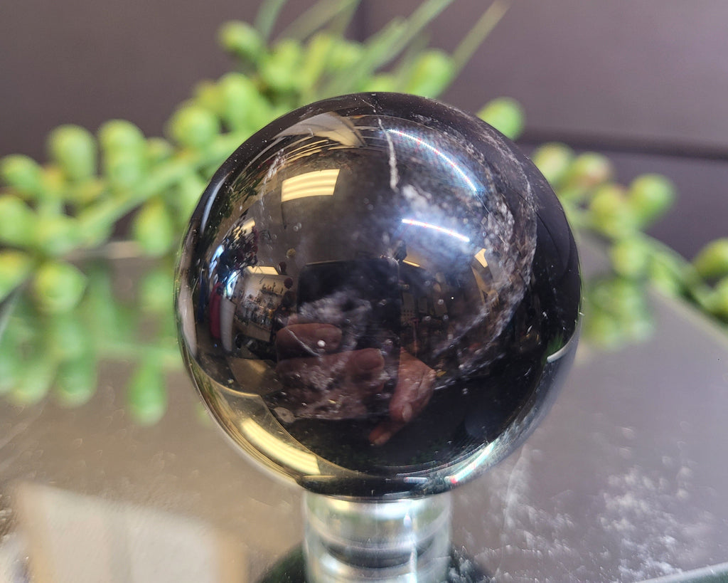 Natural Black Morion Quartz Sphere | 40.2mm Polished Crystal Sphere | 90g