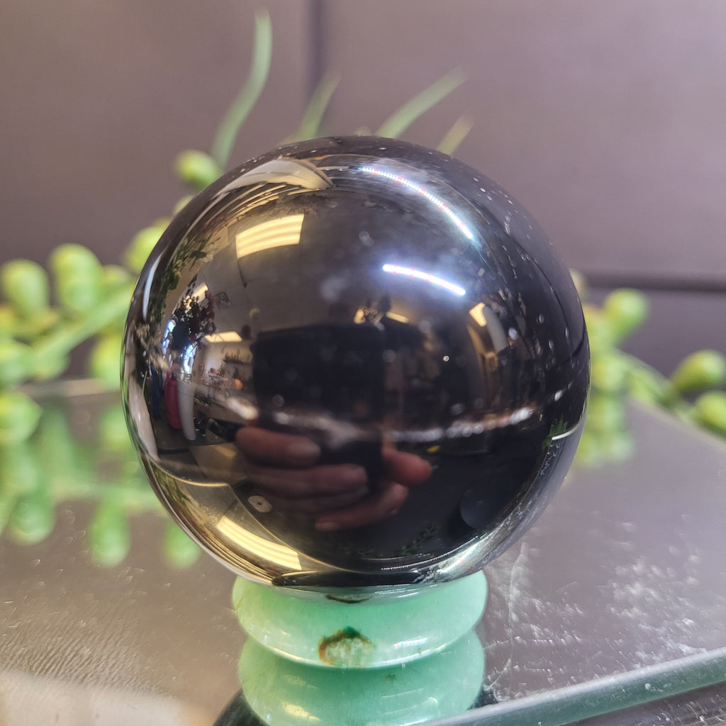 Natural Black Morion Quartz Sphere | 41.3mm Polished Crystal Sphere | 98g