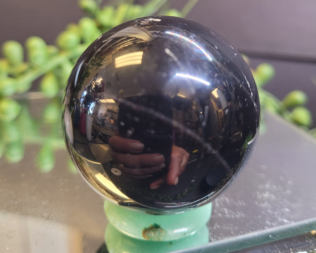Natural Black Morion Quartz Sphere | 41.3mm Polished Crystal Sphere | 98g