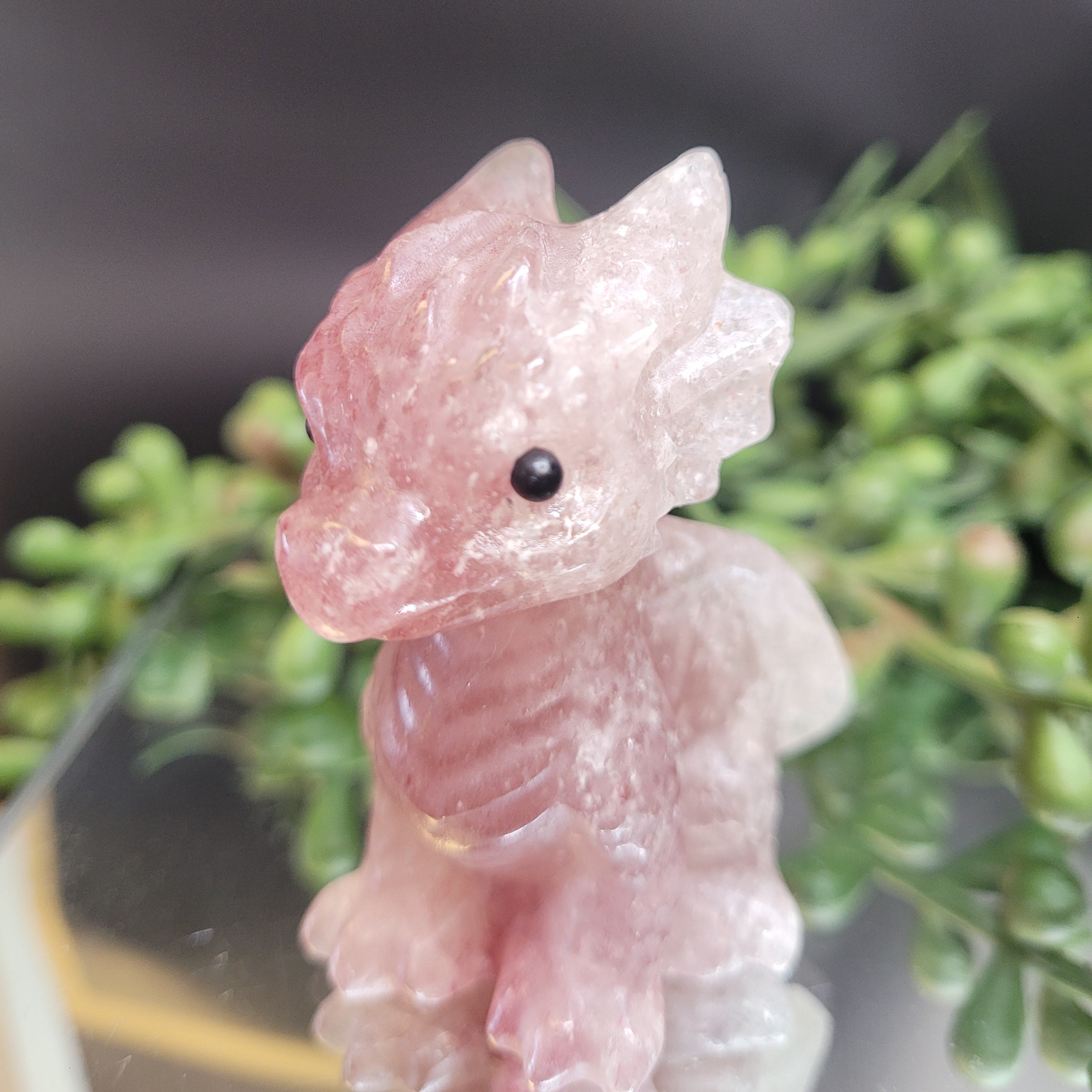 Strawberry Quartz Baby Dragon Carving | Fantasy Crystal Figurine