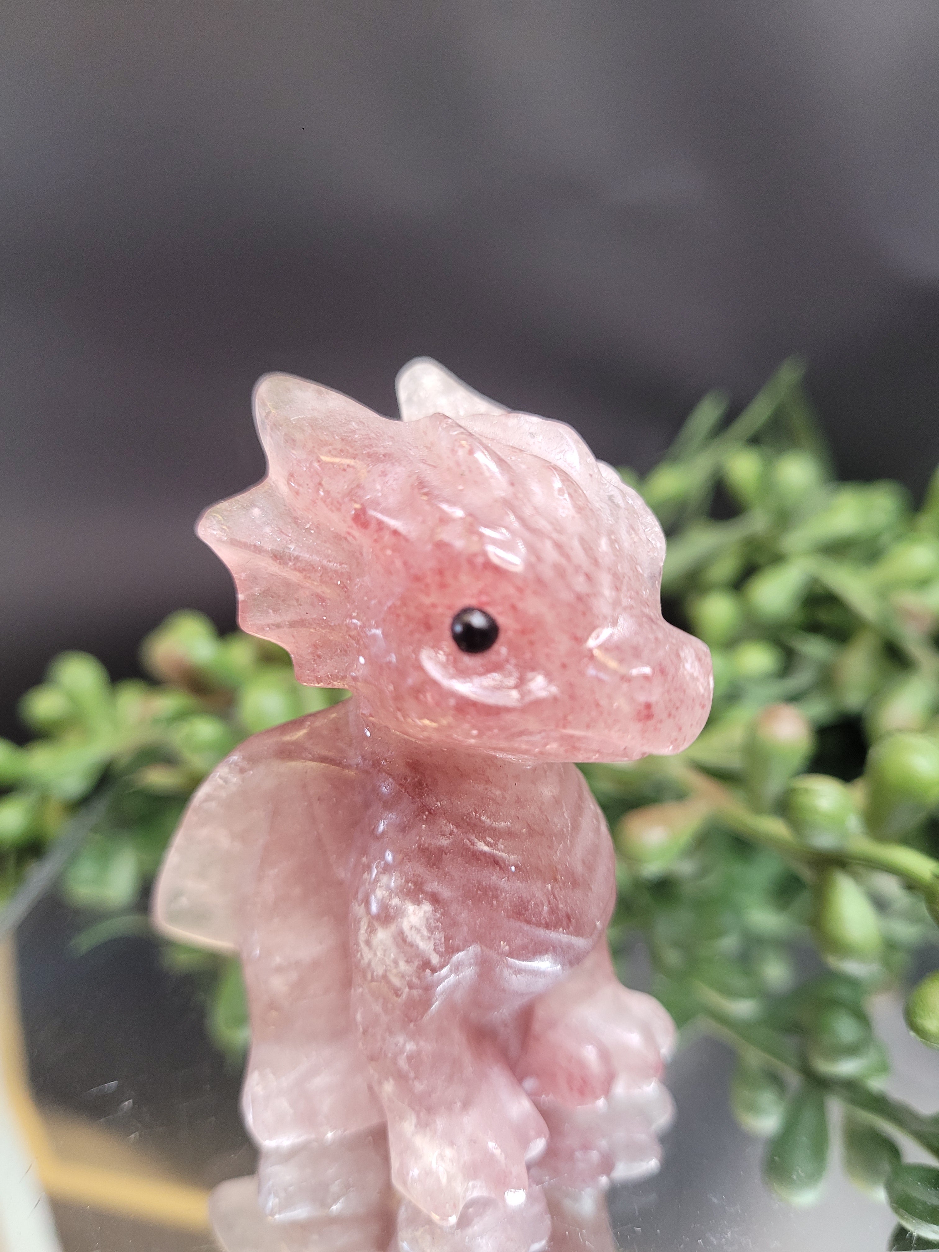 Strawberry Quartz Baby Dragon Carving | Fantasy Crystal Figurine