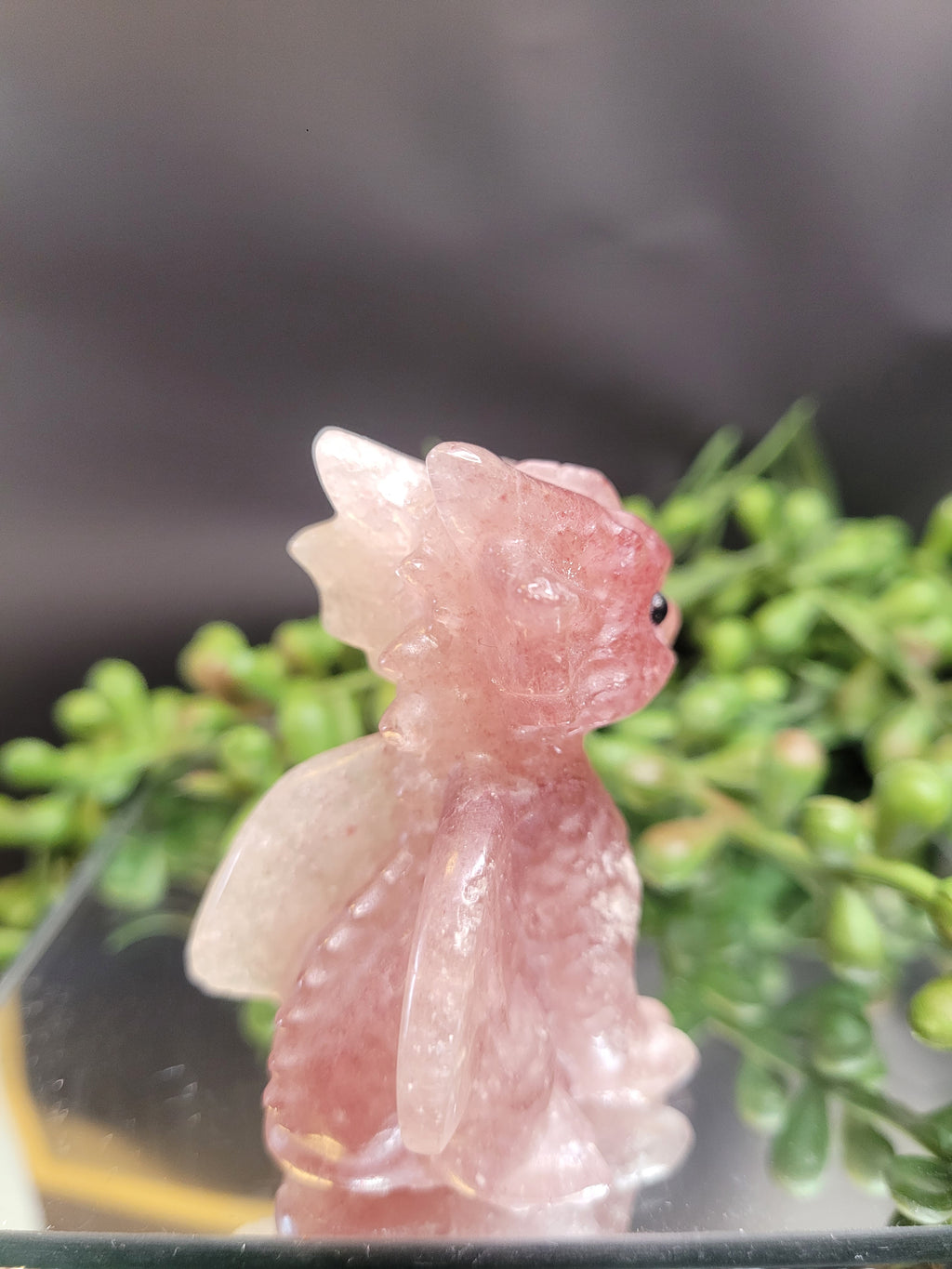 Strawberry Quartz Baby Dragon Carving | Fantasy Crystal Figurine