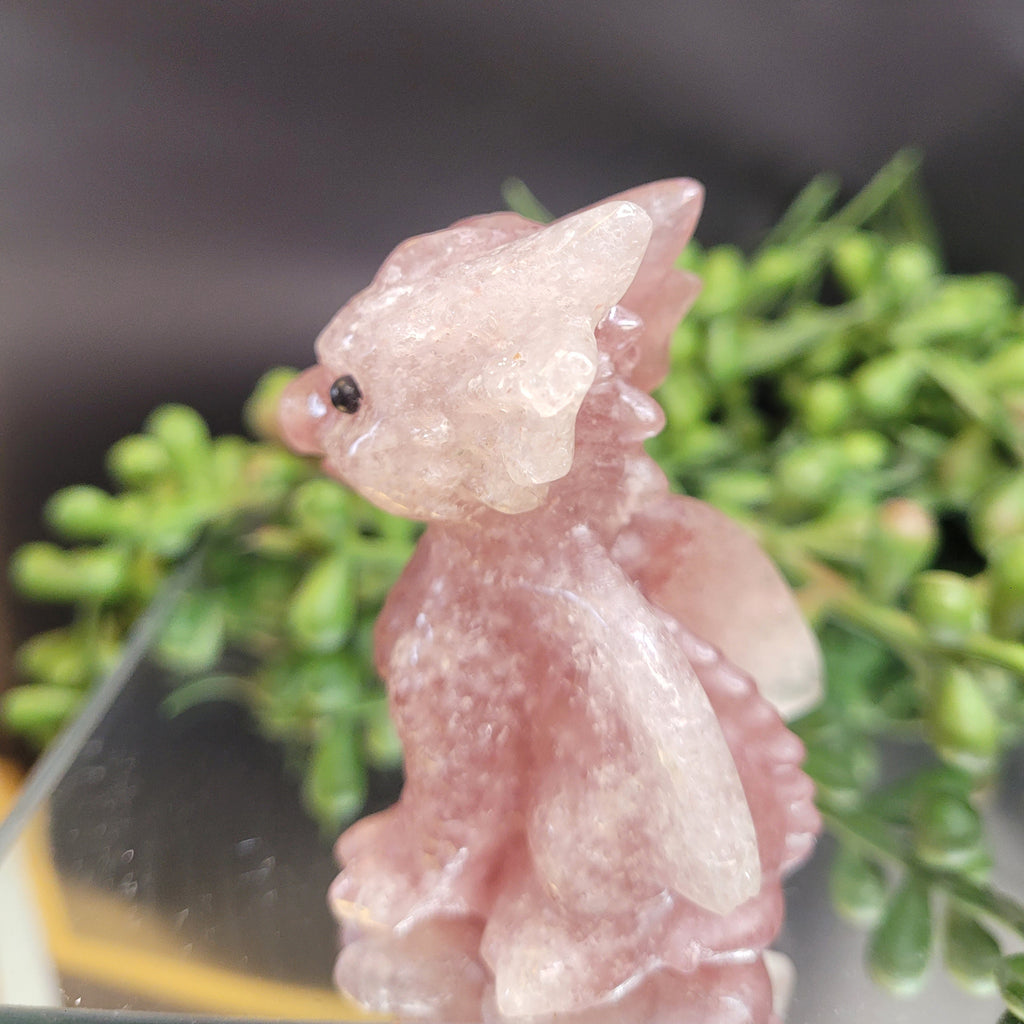 Strawberry Quartz Baby Dragon Carving | Fantasy Crystal Figurine